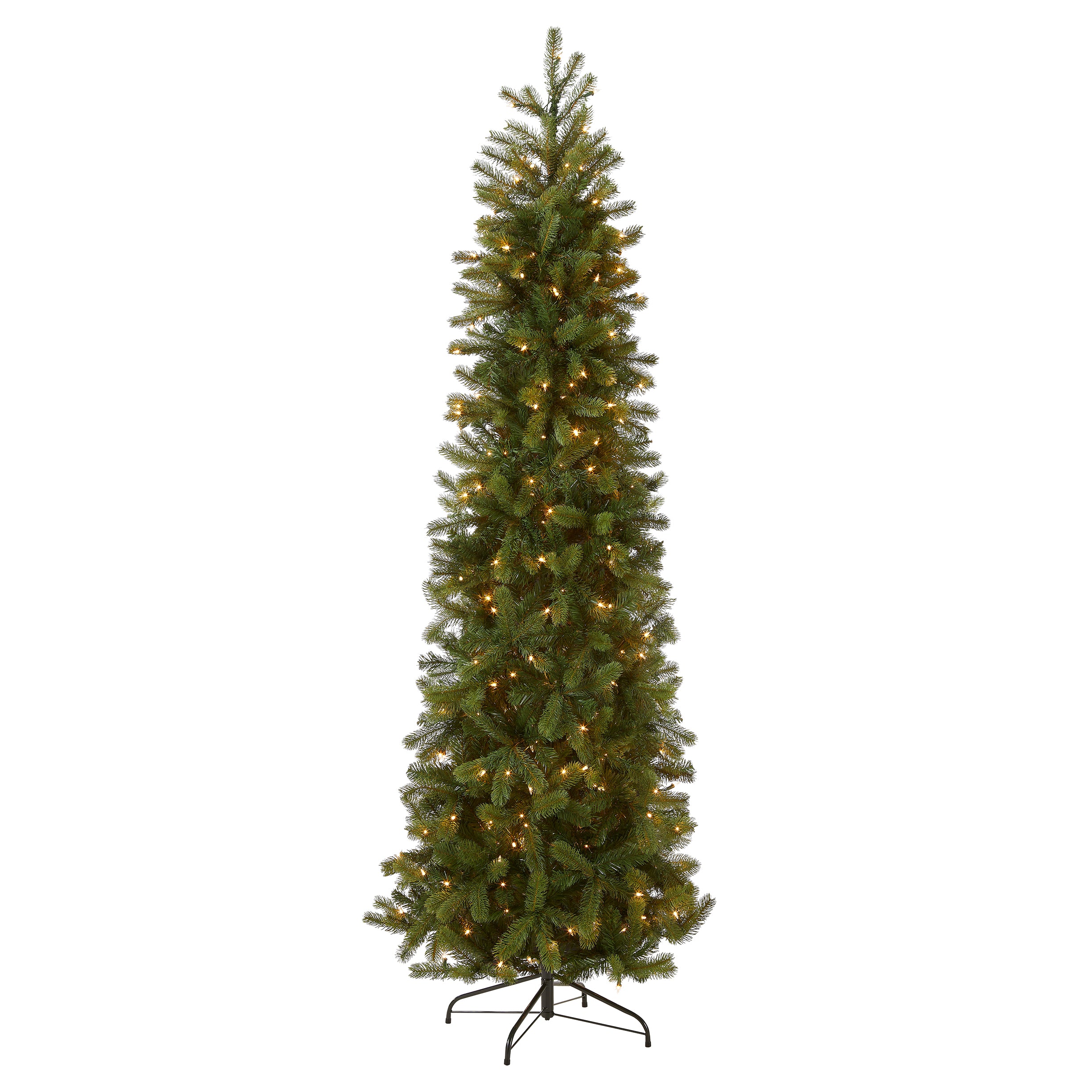 6.5 ft Pre-Lit Downswept Douglas Fir Pencil Slim Christmas Tree with 300 Clear LED Lights - Perfect for Small Spaces & Holiday Decor