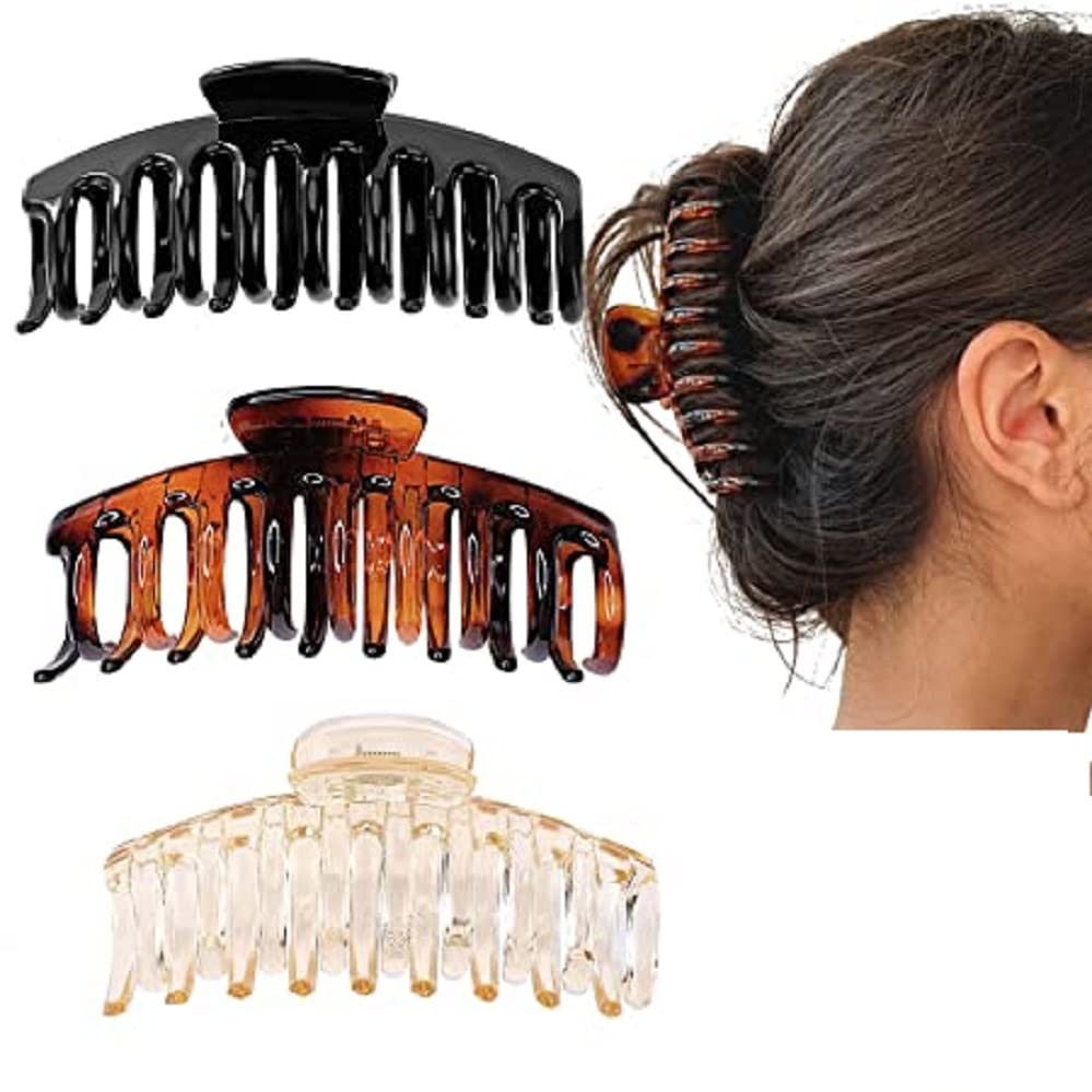 3 Pack Large Hair Claw Clips for Thick Hair - Non-Slip Strong Hold Jumbo Hair Clips, French Design Hair Accessories for Women & Girls - Perfect for Updos, Ponytails & Everyday Styling