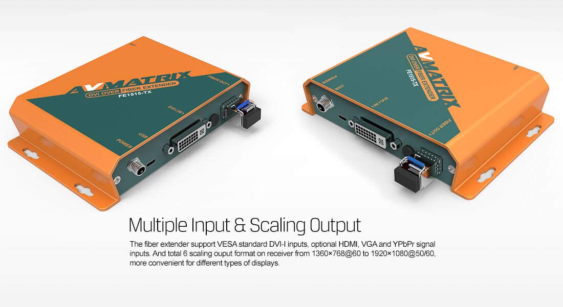 AVMATRIX FE1515 Fiber Optic RX/TX Video DVI Converter with 20km SFP LC Module - Long Distance Fiber Optic Extender for Monitors & Displays - Ideal for Digital Signage, Control Rooms & Video Walls