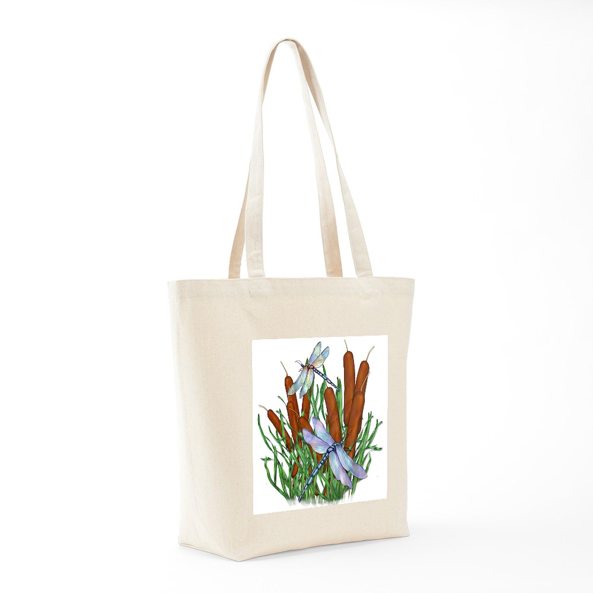Dragonfly & Cattails Canvas Tote Bag - Eco-Friendly Reusable Shopping Bag for Groceries, Beach, Work & Daily Use