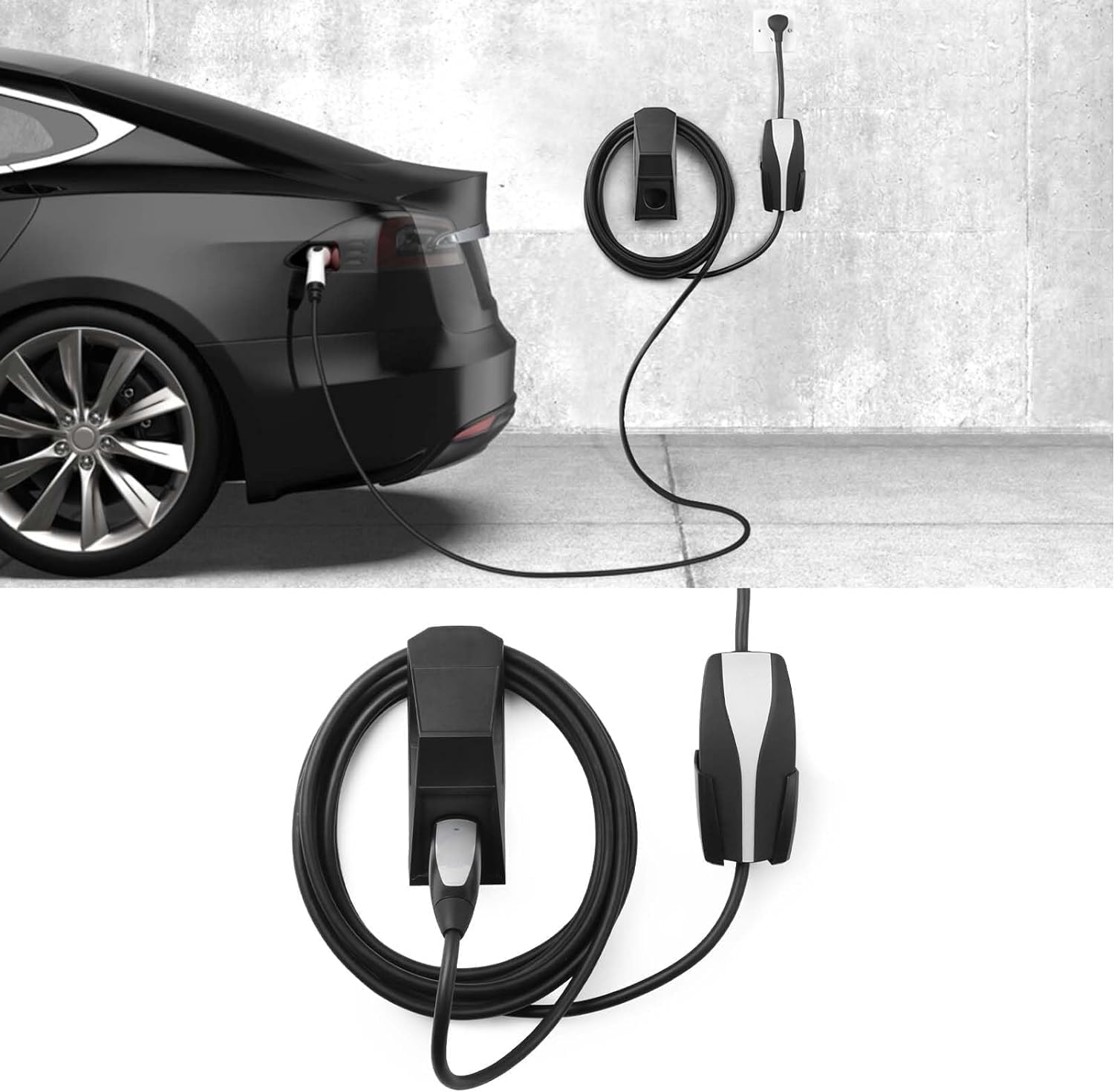 BASENOR Tesla Wall Mount Charger Holder & Cable Organizer for Model 3/Y/S/X & Cybertruck - Includes Chassis Bracket (CA300, Black) - Perfect for Home Garage & Travel Charging Organization