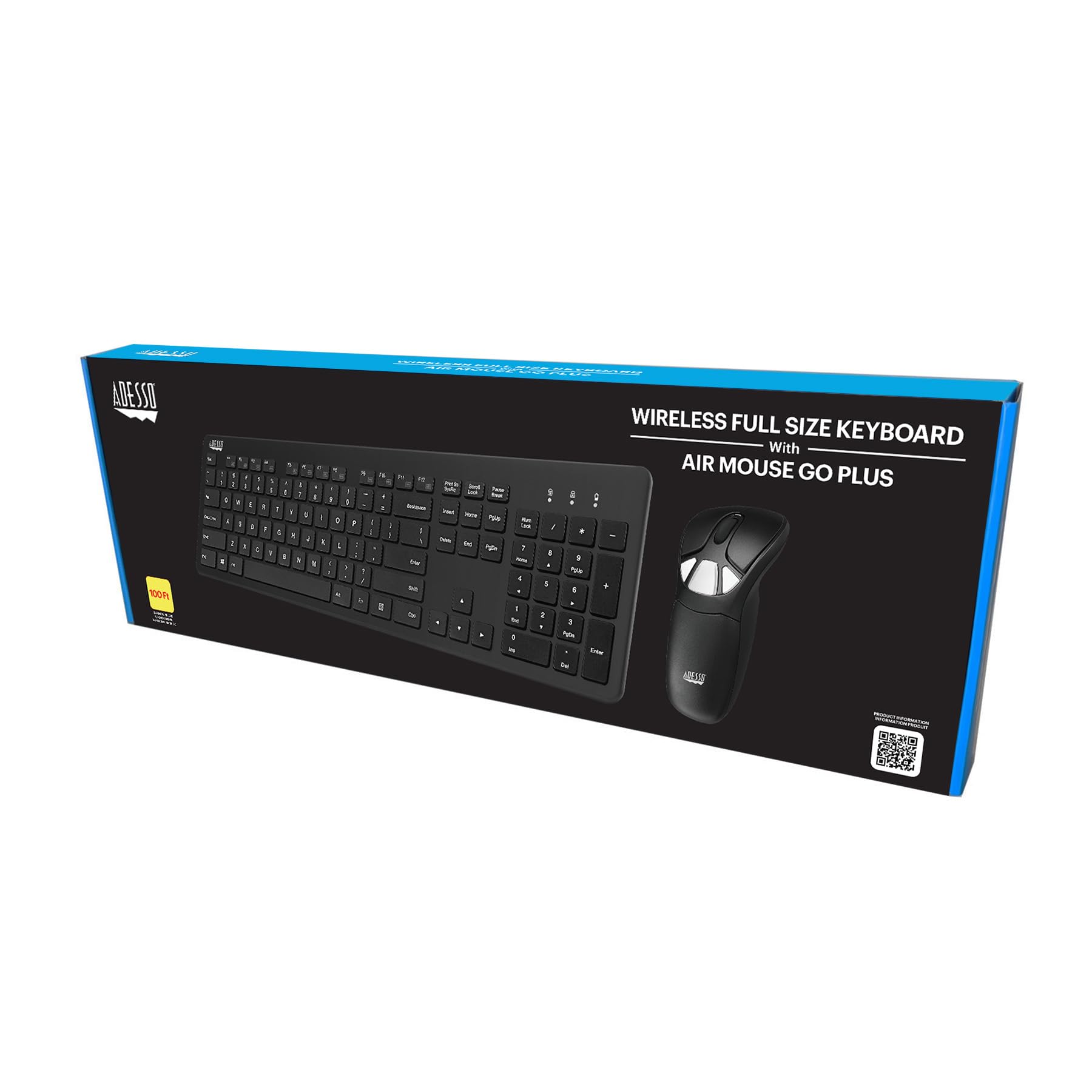 Adesso WKB-5300CB Wireless Keyboard and Mouse Combo with Scissor-Switch Keys, 2.4GHz Wireless Technology, Rechargeable Air Mouse & Hotkeys - Compatible with Windows PC/Laptop - Perfect for Office Work, Home Use & Gaming