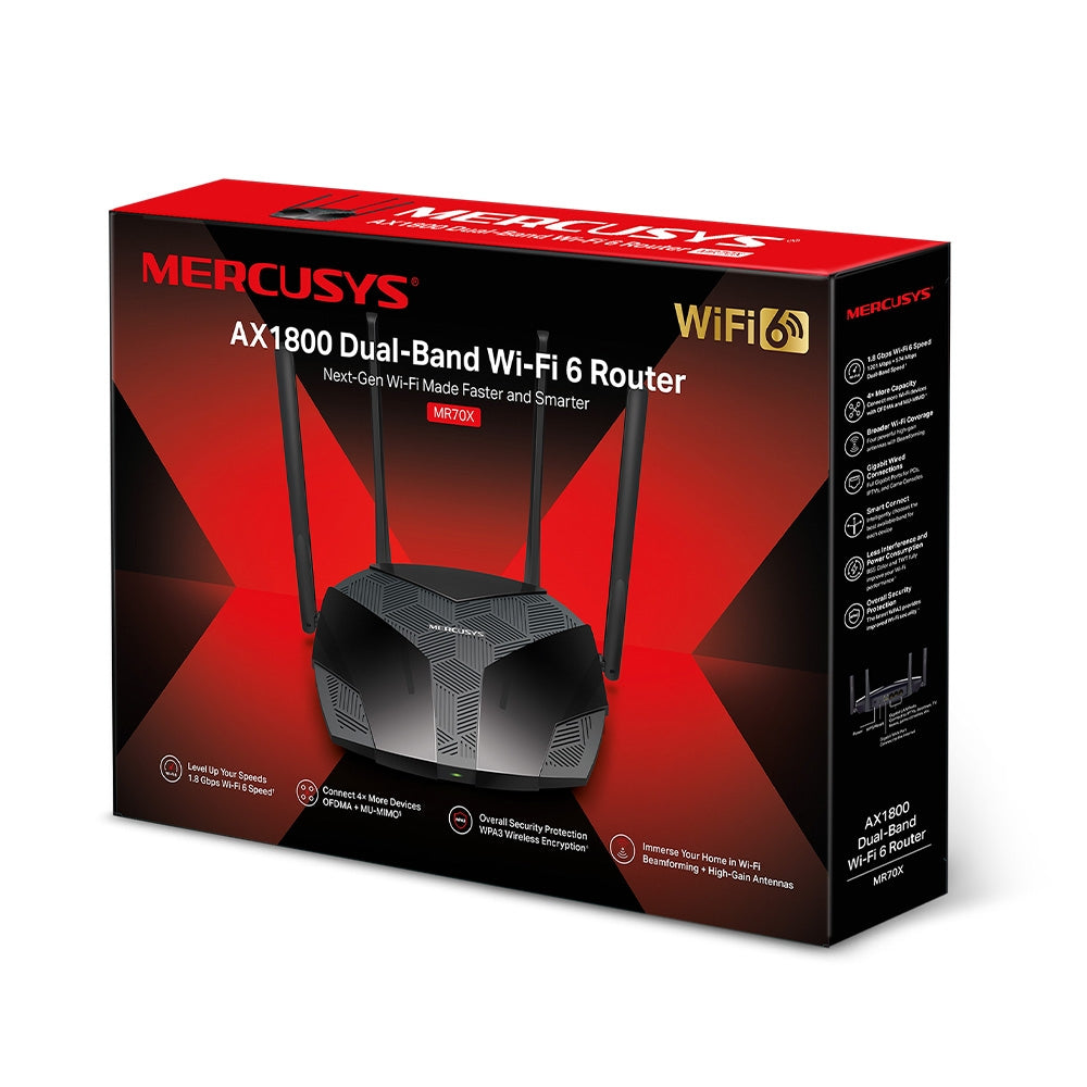 Mercusys MR70X AX1800 Dual Band WiFi 6 Gigabit Router - High Speed Wireless Internet for Home & Office | 4K Streaming, Gaming & Smart Devices Connectivity
