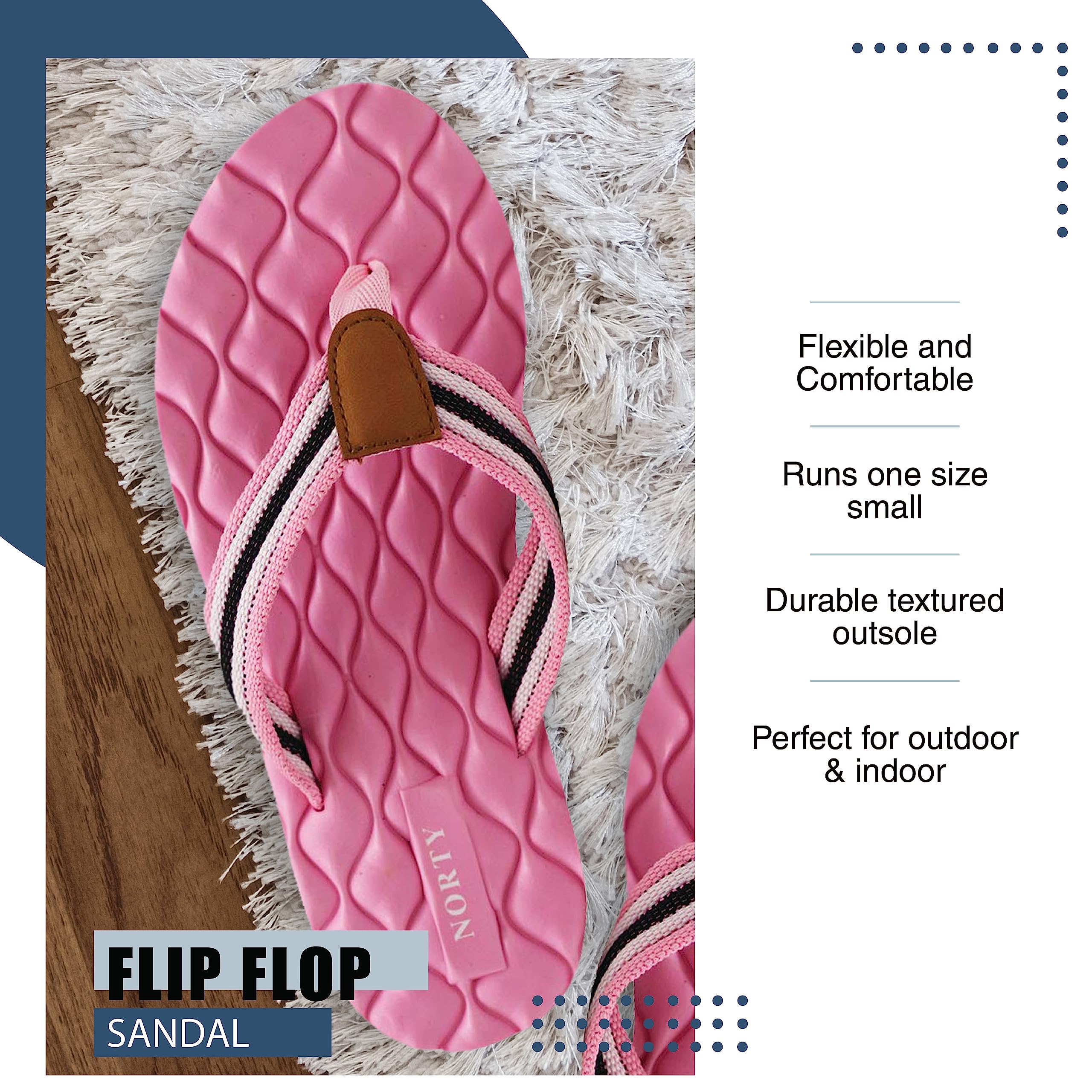 NORTY Women's Casual Flip Flop Thong Sandals - Comfortable Beach Shoes for Pool, Vacation & Everyday Wear | Lightweight Summer Slippers for Walking, Travel & Outdoor Activities