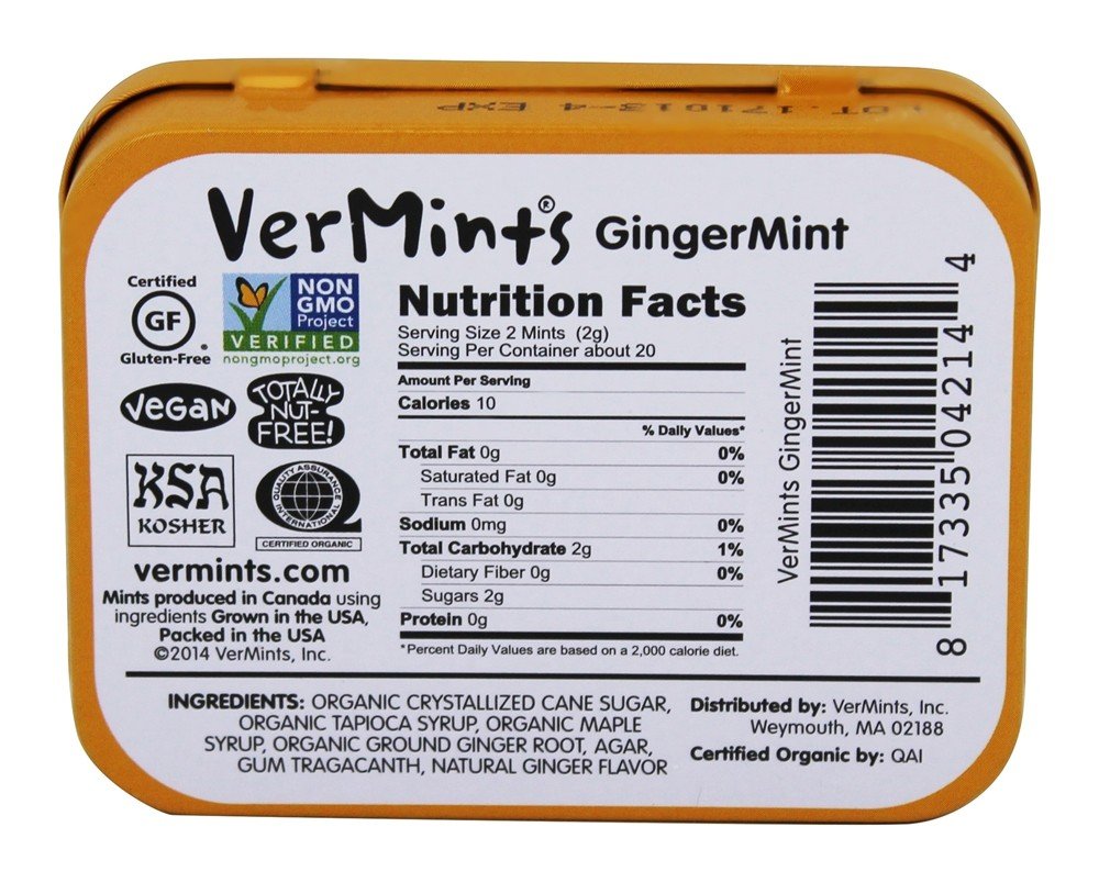 Vermints All Natural Gingermint Candy - Refreshing Breath Mints for Fresh Breath After Meals & On-The-Go