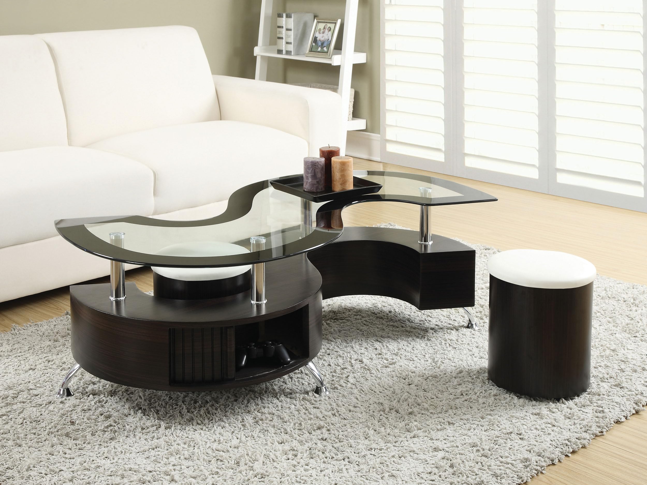 Coaster Home Furnishings Delange Coffee Table with Upholstered Stools in Cappuccino Finish - Perfect for Living Room, Lounge & Home Decor