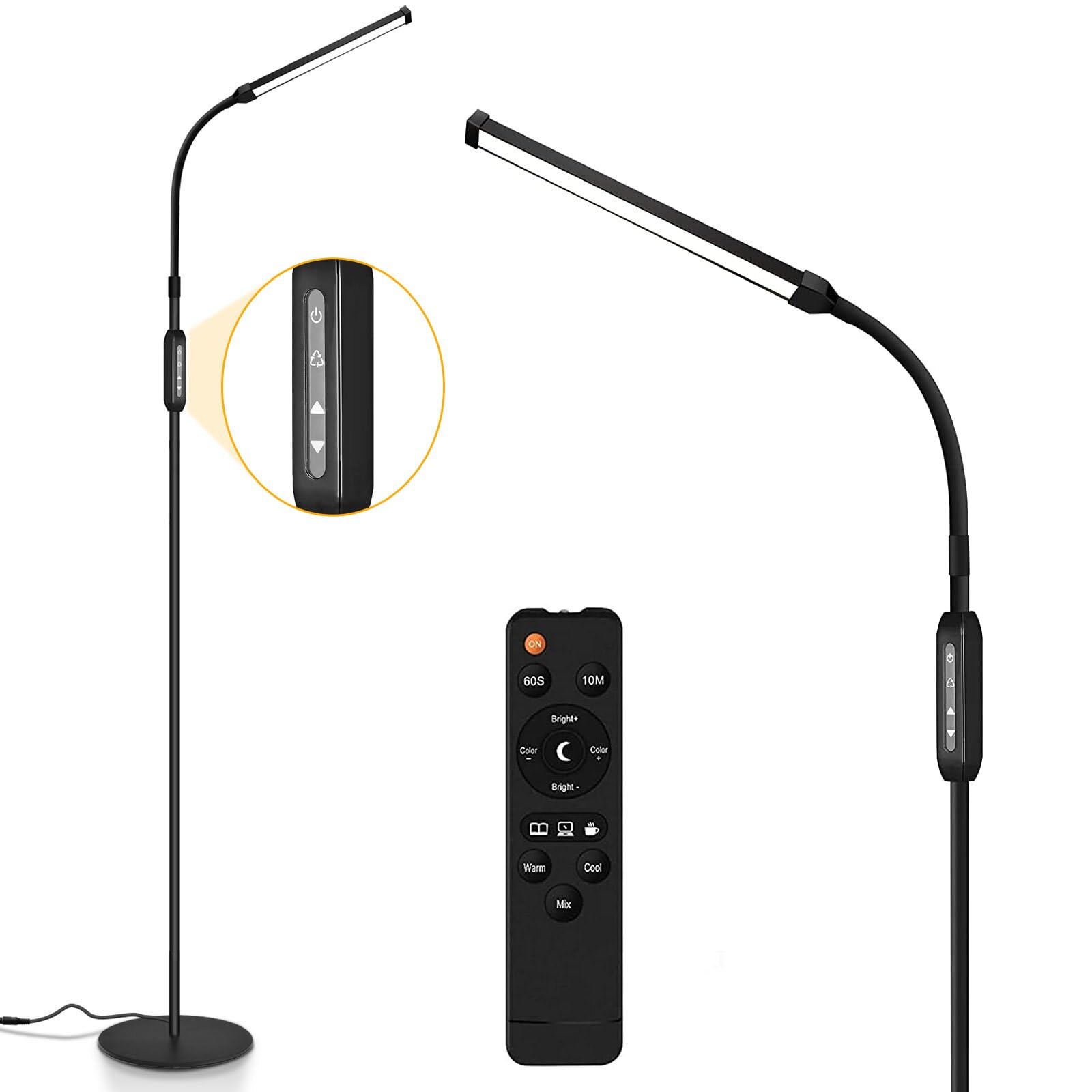 Adjustable LED Floor Lamp with Remote Control for Eyelash Extensions, Crafting & Makeup - Dimmable Gooseneck Beauty Task Light for Salon, Spa & Home Use - Perfect for Lash Technicians, Artists & Facial Treatments