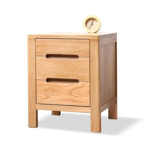 Solid Oak Wood Nightstand with 3 Drawers - Bedside Table for Bedroom, Living Room, or Office Storage
