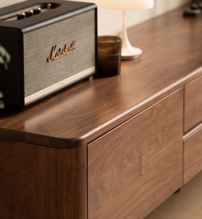 Black Walnut Solid Wood TV Stand - Modern Minimalist Entertainment Center for Living Room, Bedroom & Home Theater