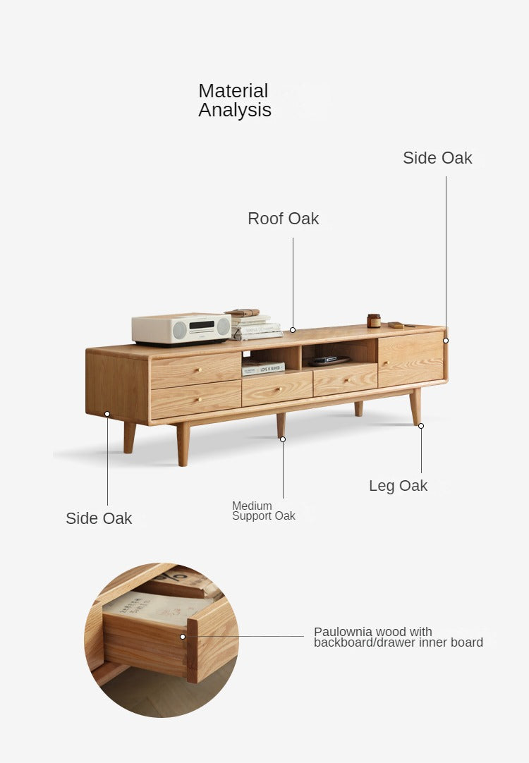 Solid Oak Wood TV Stand - Modern Entertainment Center with Storage Shelves for Living Room, Bedroom & Home Theater