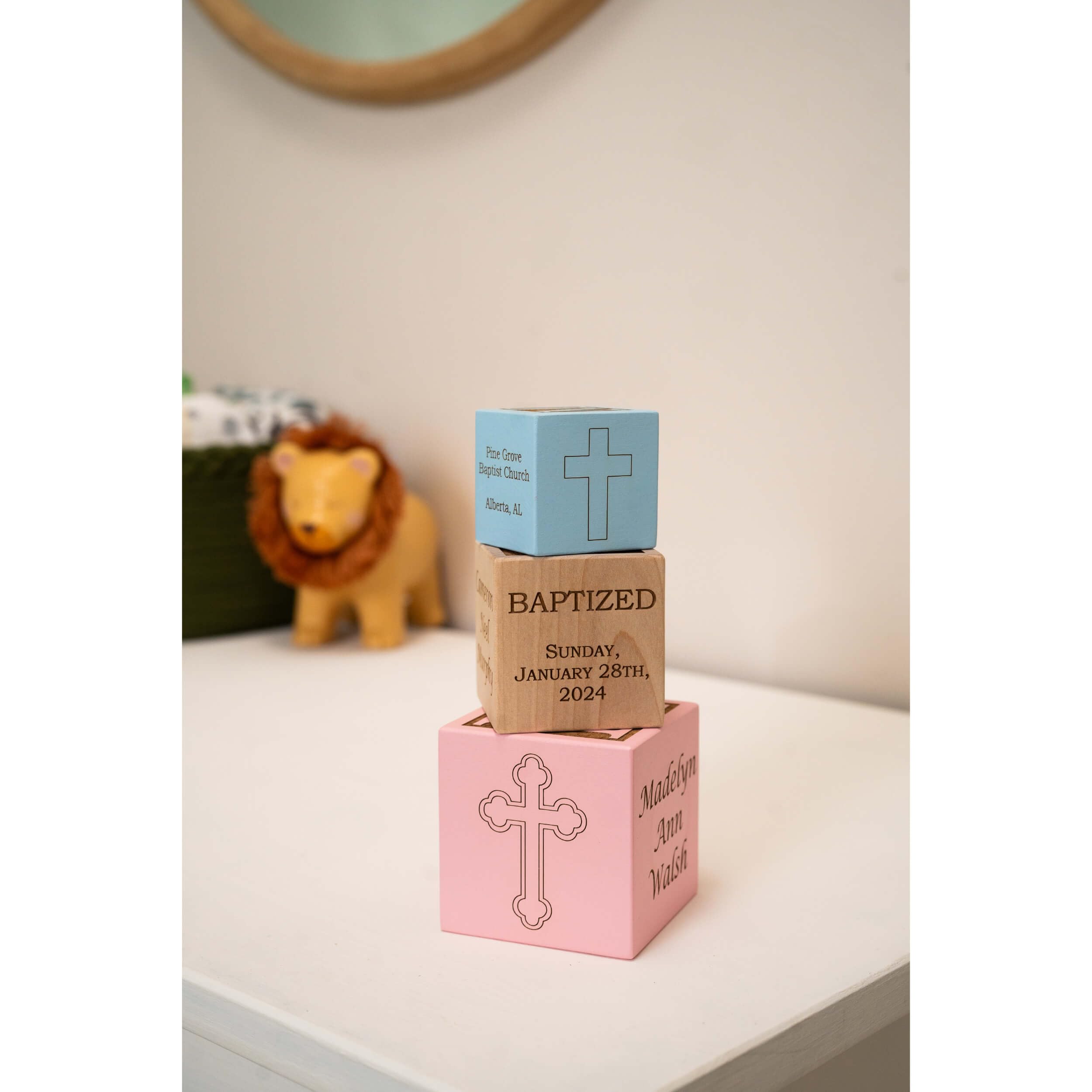 Personalized Baby Baptism Wood Block - Custom Christening Gift for Boys & Girls - 3 Sizes (3