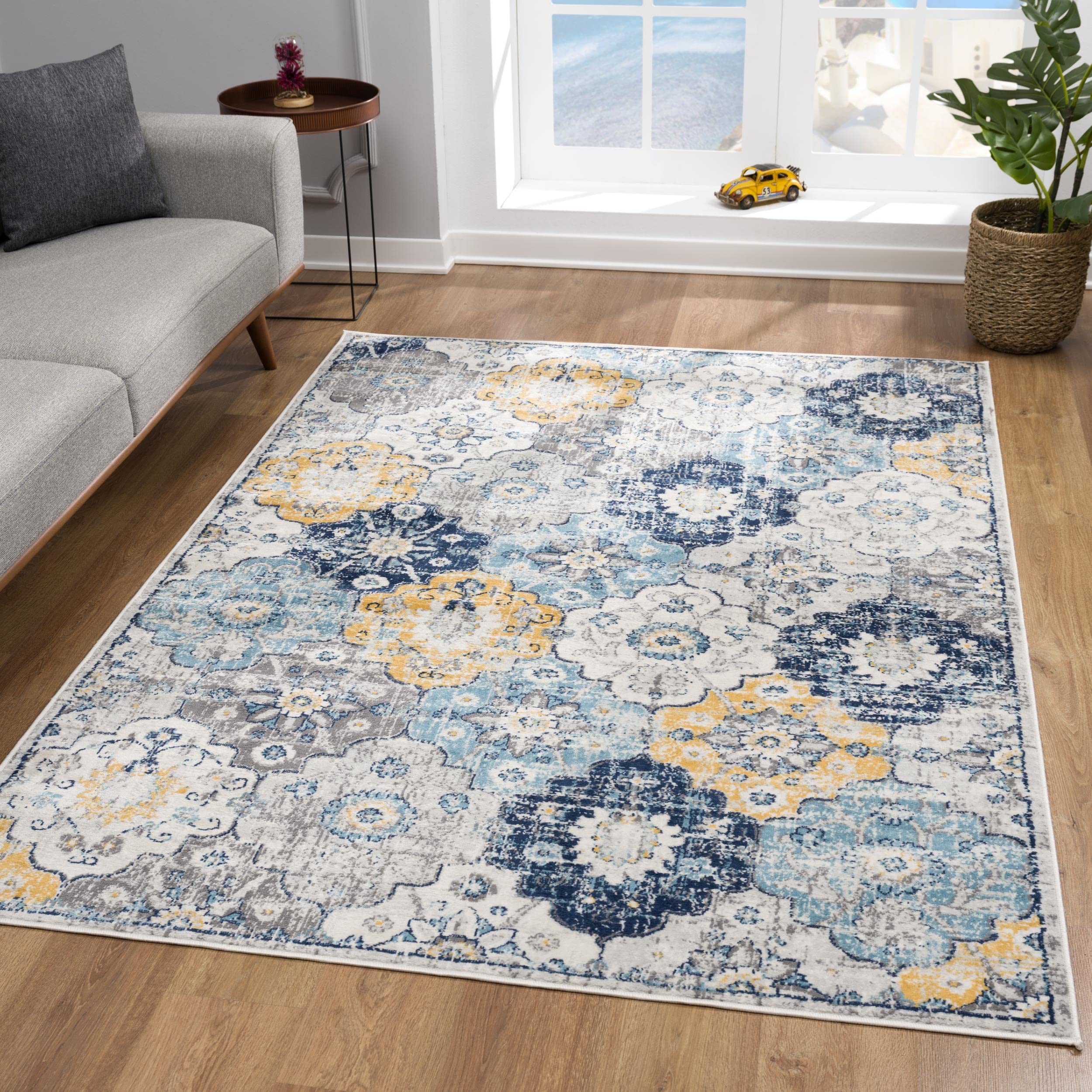 Savannah Contemporary Mid-Century Modern Blue Grey Indoor Area Rug - 8' x 8' (7'5