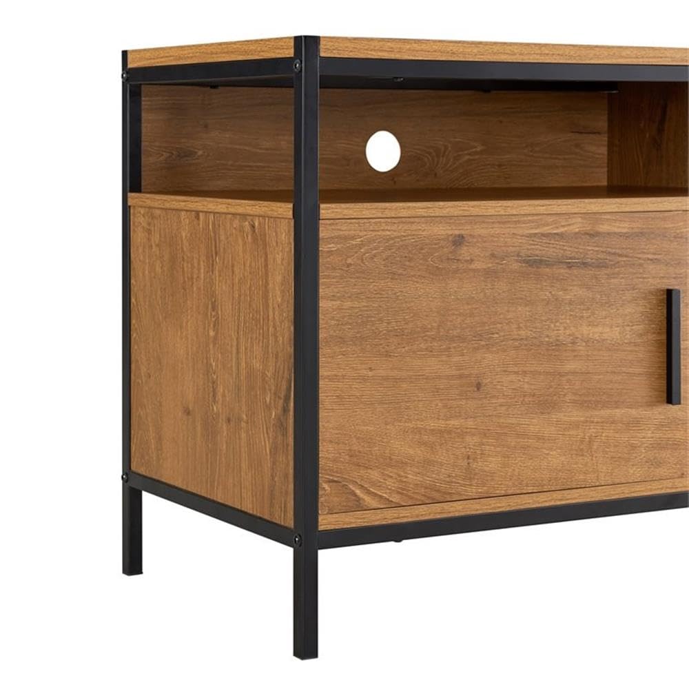 CAFFOZ Wide TV Media Stand with Storage Shelves & Doors - Sturdy Brown Oak Wood Look Entertainment Center with Metal Frame - Easy Assembly for Living Room, Bedroom & Home Theater Setup