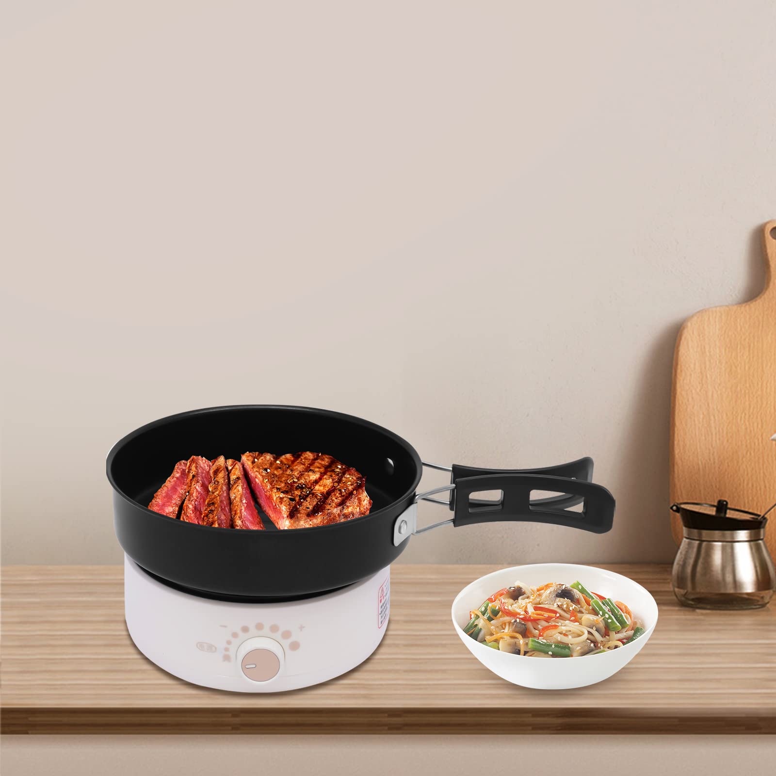 Portable Electric Mini Hot Pot with Foldable Handles - Non-Stick Multi-Functional Cooker for Ramen, Pasta, Oatmeal, Soup & Steak - Adjustable Temperature (1-2 Person) - Perfect for Dorm, Office, Travel & Small Kitchen (White)