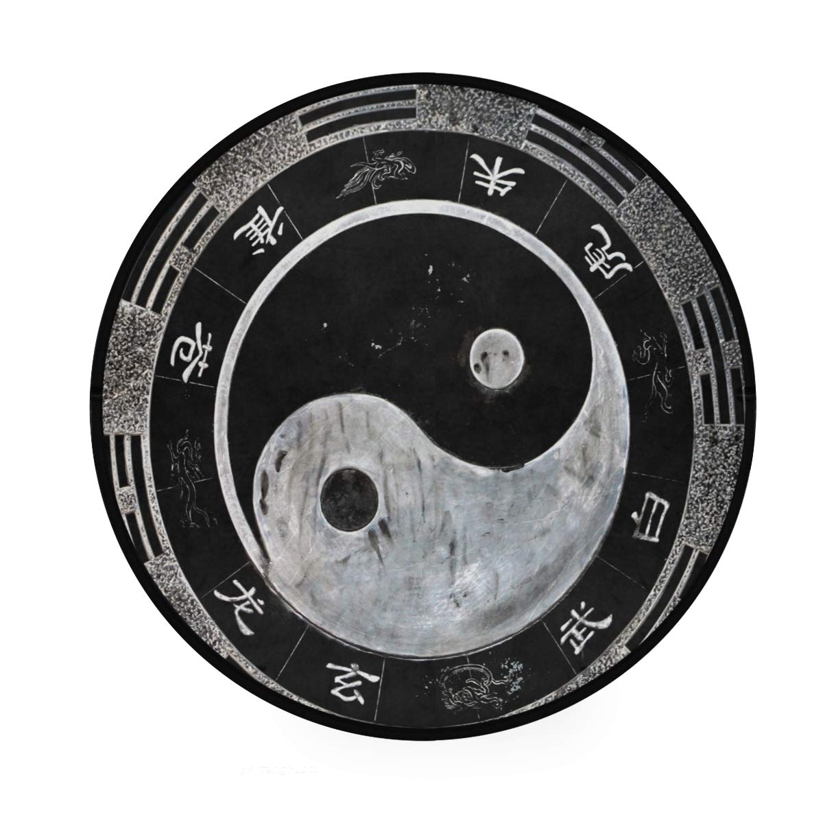 ALAZA Yin Yang Round Area Rug - 3' Diameter (92 cm) Non-Slip Living Room & Bedroom Carpet - Chinese Inspired Home Decor for Meditation Spaces & Zen Interiors