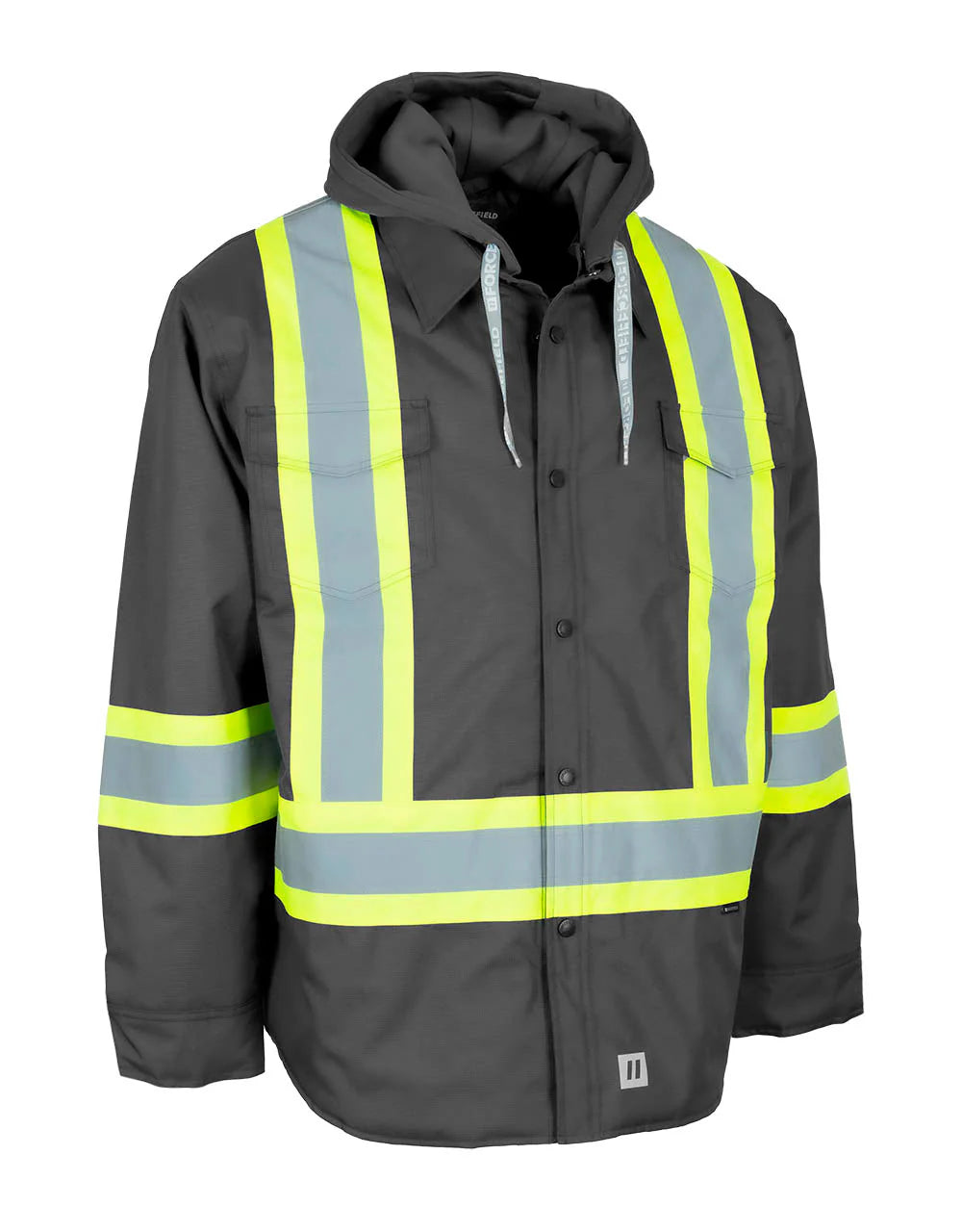 Forcefield Hi-Vis Hoodie Shacket with Detachable Hood - Reflective Safety Workwear for Construction & Outdoor Activities | OSHA Compliant Work Jacket for Men & Women