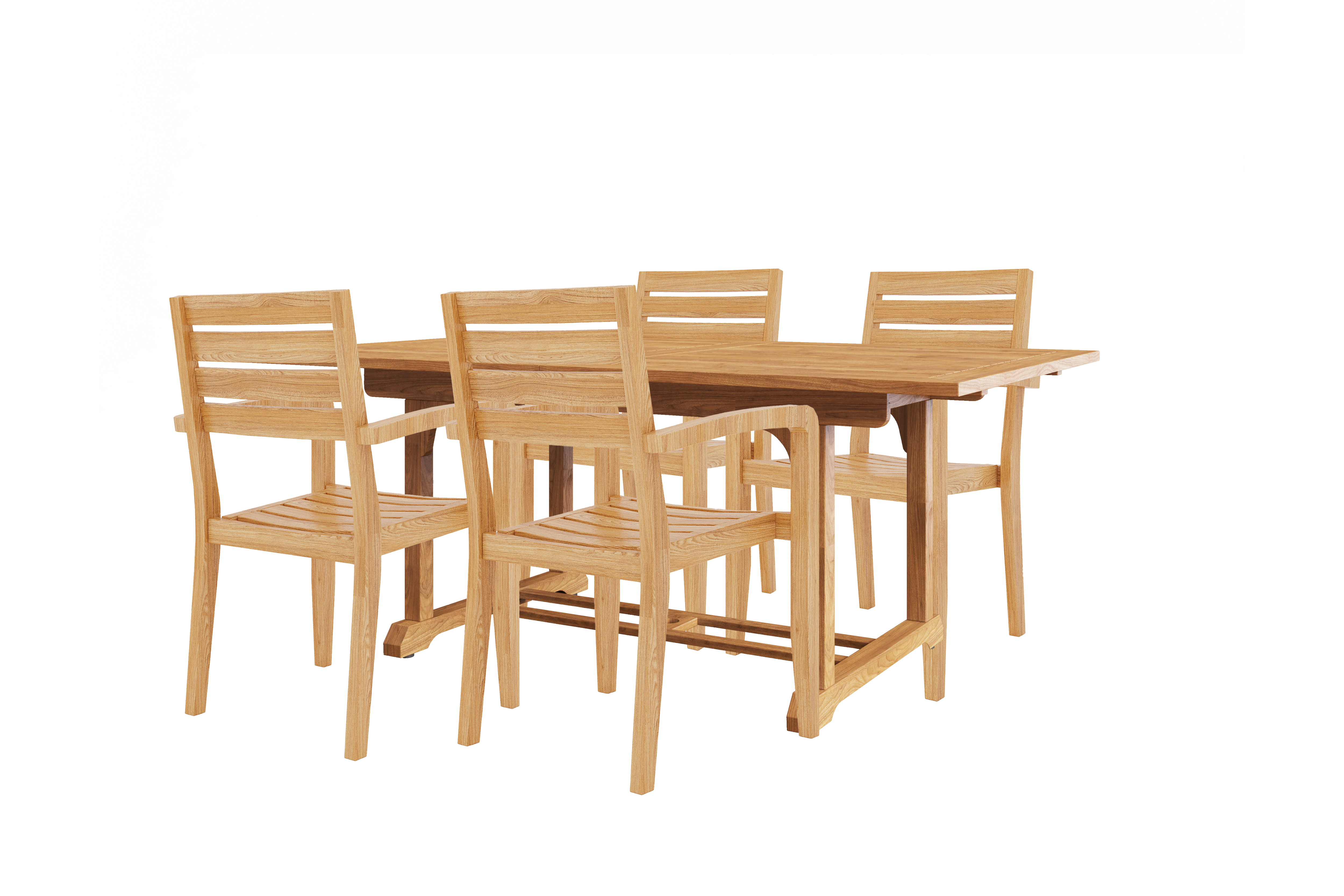 Louvel 5-Piece Rectangular Teak Outdoor Dining Set with Extendable Table & Stacking Armchairs – Perfect for Patio, Garden, Poolside & Backyard Entertaining