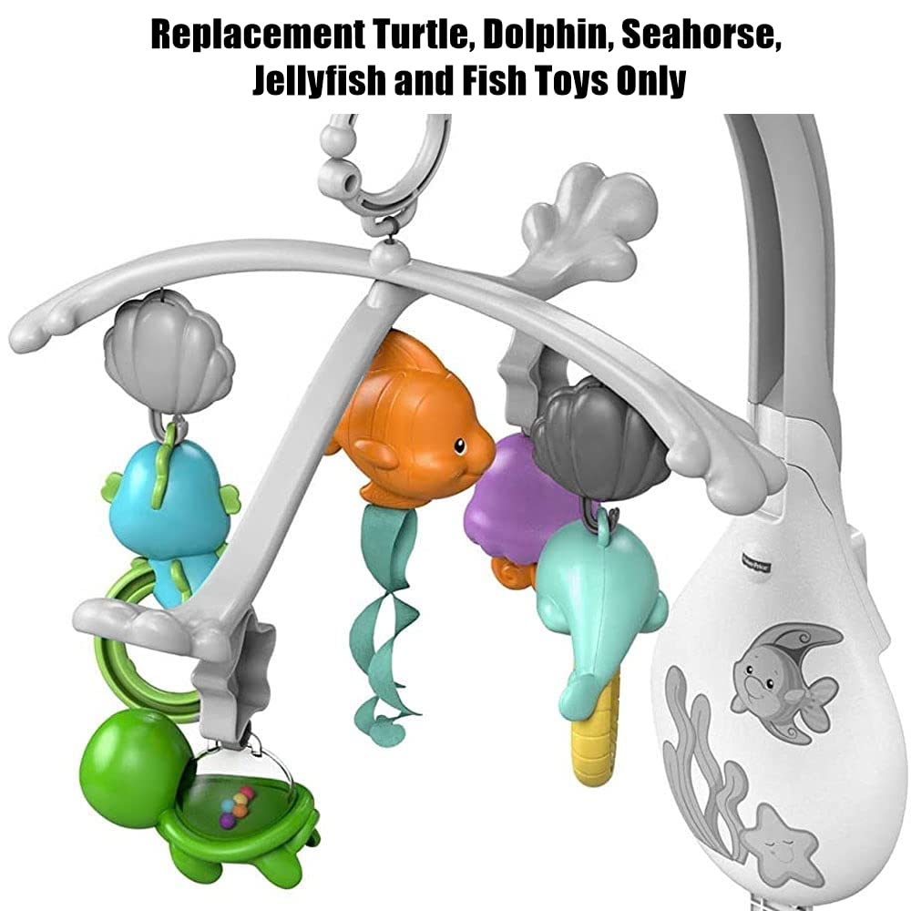 Fisher-Price 3-in-1 Soothe & Play Mobile Replacement Toys Set - DFP12 with Turtle, Dolphin, Seahorse, Jellyfish & Fish Figures | Perfect for Baby Crib Mobiles, Nursery Decor & Sensory Play