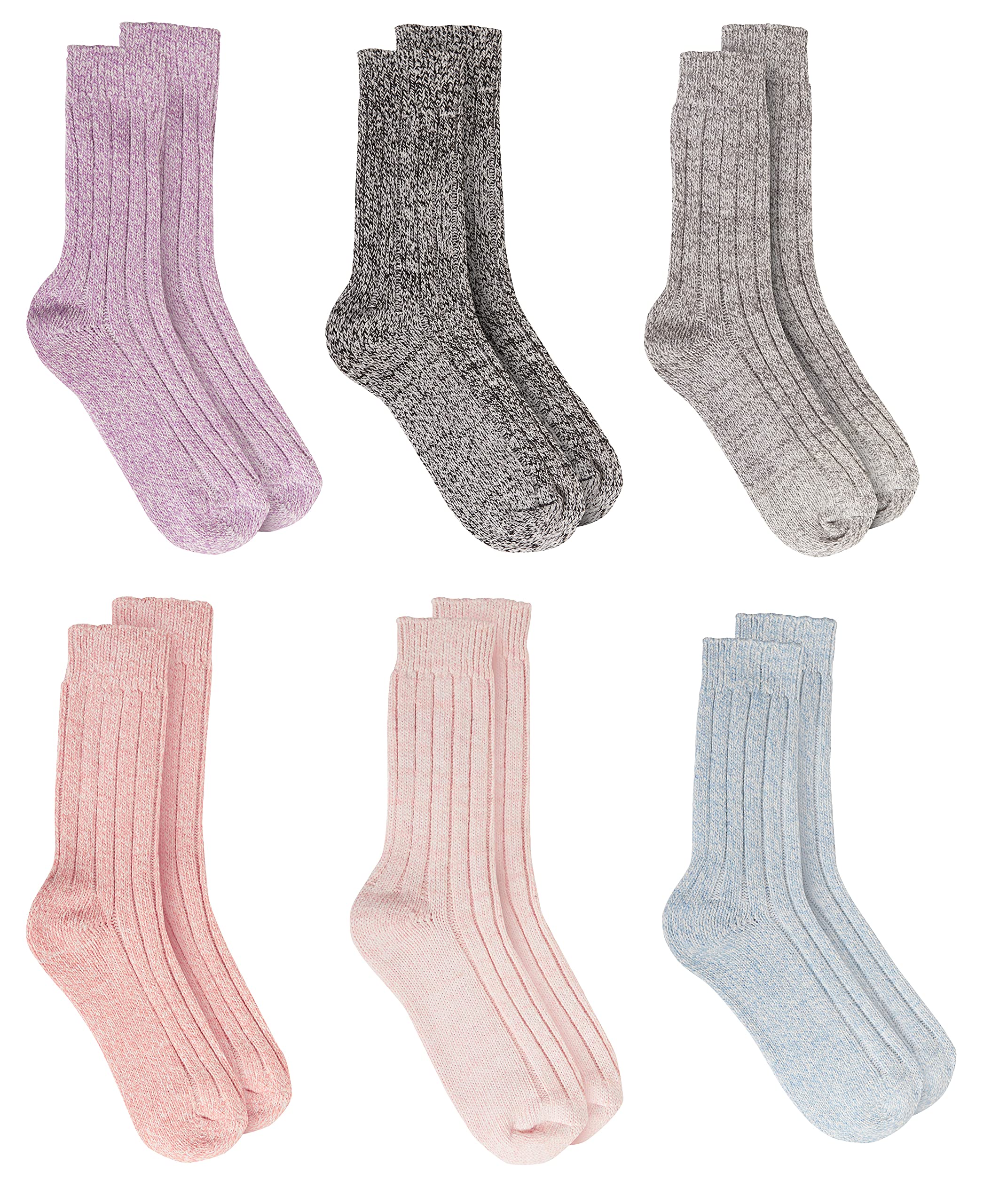 6 Pairs Women's Chunky Wool Socks - Thick Heavy Duty Boot Socks for Work & Winter (UK Size 4-7) - Warm Thermal Socks for Hiking, Outdoor Activities & Cold Weather