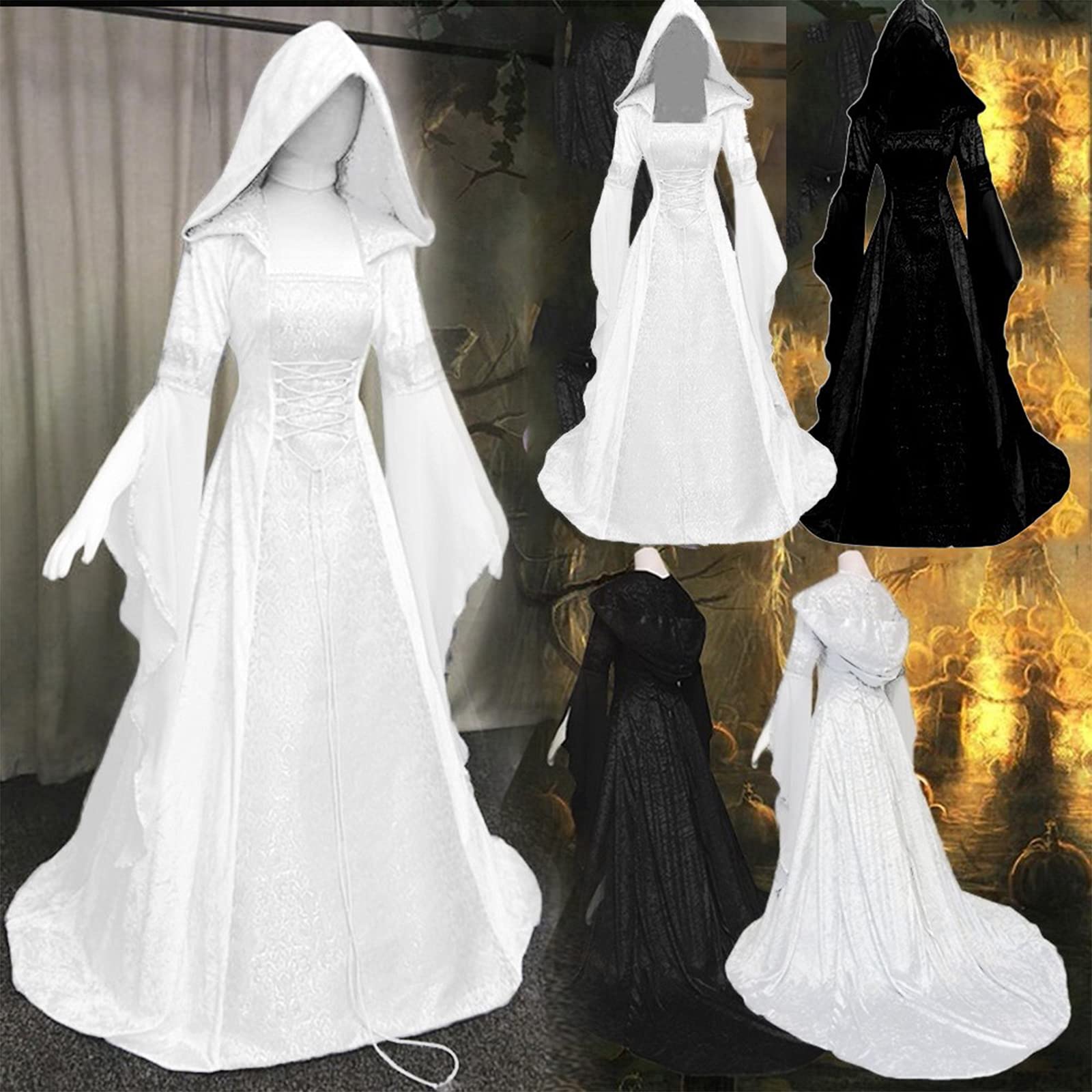 Gothic Hooded Dress for Women - Medieval Corset Renaissance Victorian Style Halloween Costume | Perfect for Cosplay, LARP, Themed Parties & Gothic Fashion