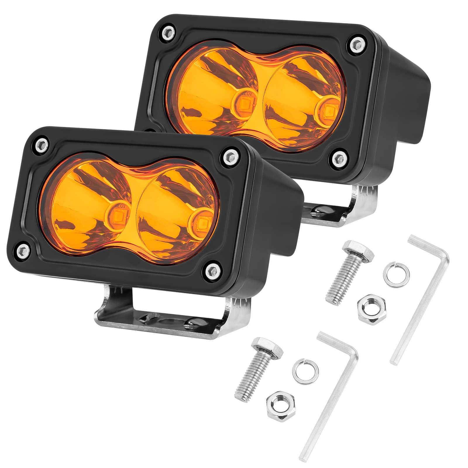 YCHOW-TECH 3 Inch Amber LED Pods - 40W Spot Fog Lights, Mini Chase Ditch Lights for Off-Roading (2 Pack) - Perfect for Trucks, Motorcycles, UTVs, SUVs, ATVs, Dirt Bikes & Snowmobiles in Foggy, Dusty or Low-Visibility Conditions