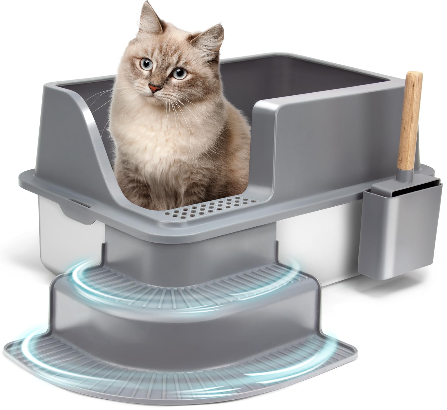 Stainless Steel Cat Litter Box with Steps - XL Size for Large Cats