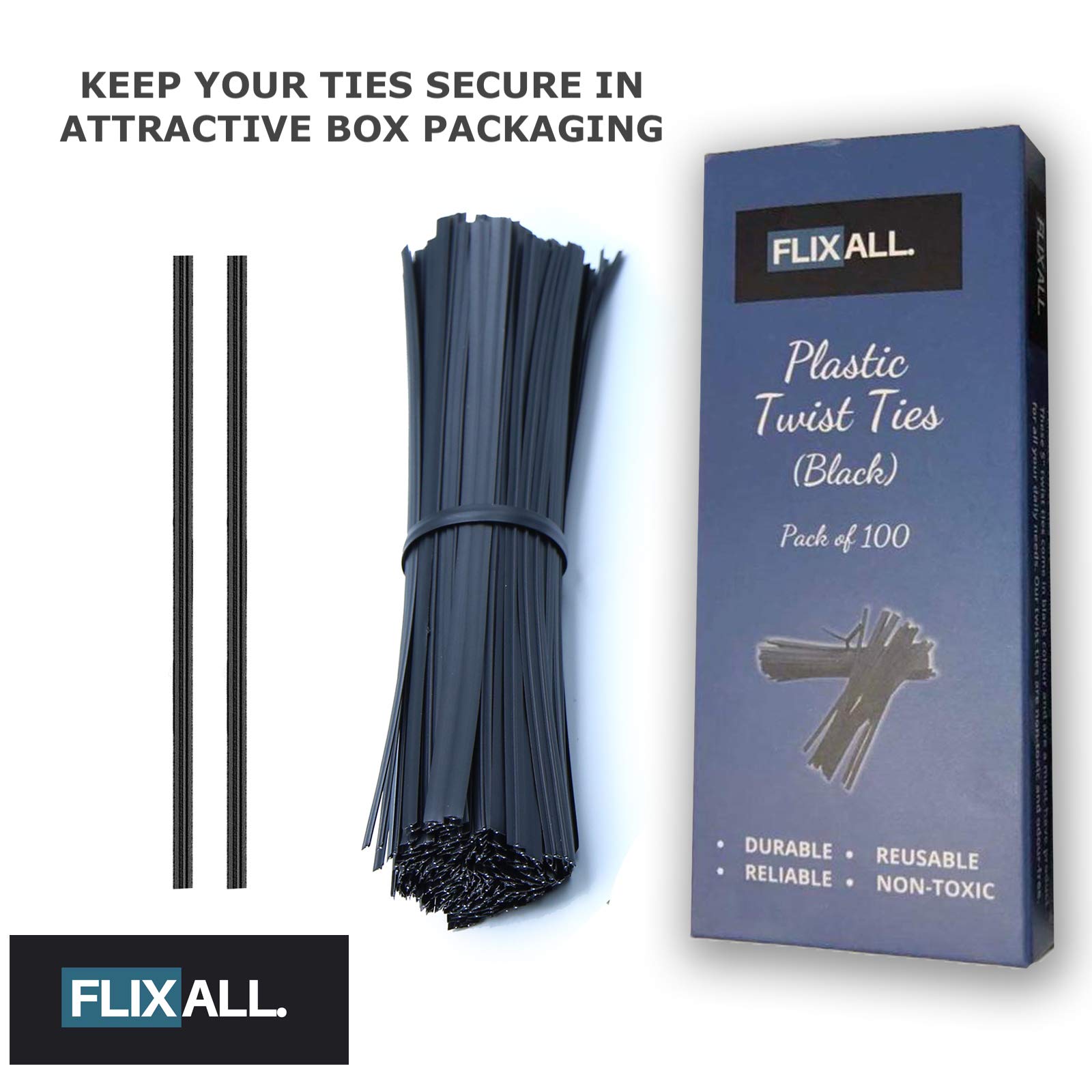 100-Pack 5-Inch Black Plastic Coated Twist Ties - Reusable Premium Quality for Bags, Cords, Bread & Household Organization - Perfect for Bundling Wires, Sealing Food Bags & DIY Crafts
