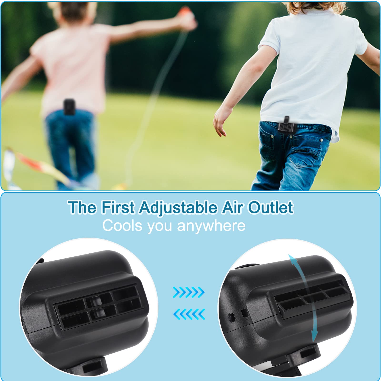 8000mAh Rechargeable Waist Fan - 32 Hours Runtime, 3 Speed Portable Wearable Fan, Hands-Free Cooling Fan for Outdoor Activities - Perfect for Hiking, Fishing, Cycling, and Summer Wear with T-Shirts & Jackets