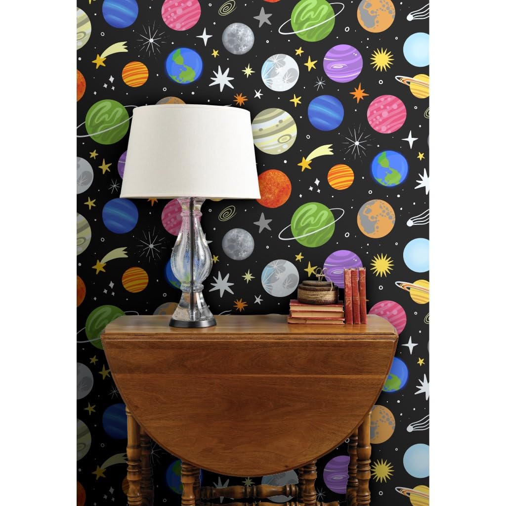 Planets Stars Earth Space Moon Galaxy Celestial Traditional Wallpaper - Commercial Grade 27ft x 2ft Roll for Living Room, Bedroom & Nursery Decor | Peel & Stick Wallpaper for Easy Installation