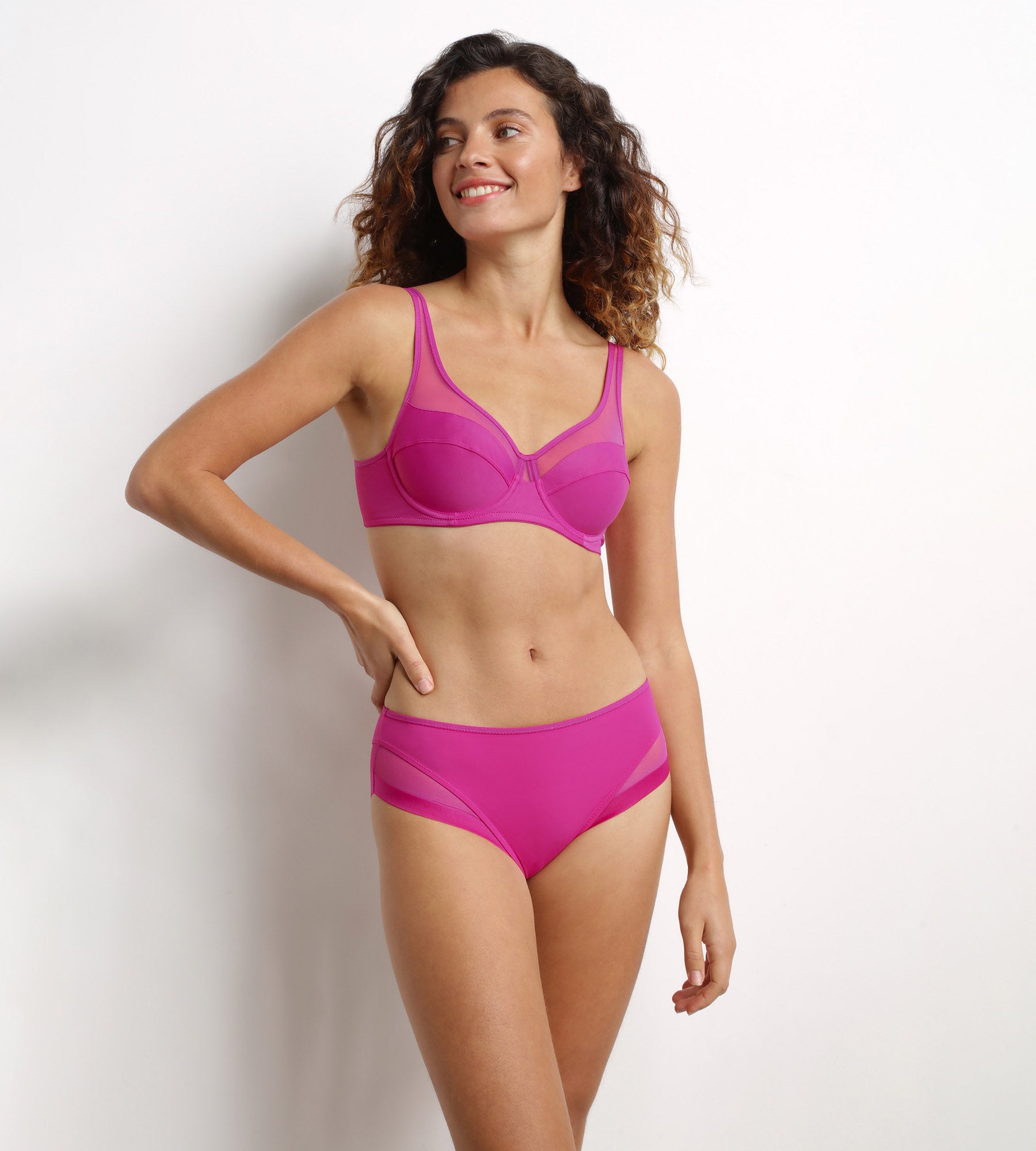 Fuchsia Dim Generous Microfiber & Tulle Full Coverage Bra - Comfortable Support for Everyday Wear, Workouts, and Special Occasions