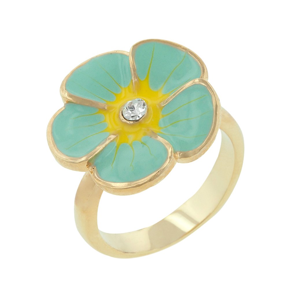 Trendy Floral Enamel Ring for Women - Light Blue Jewelry Gift for Her