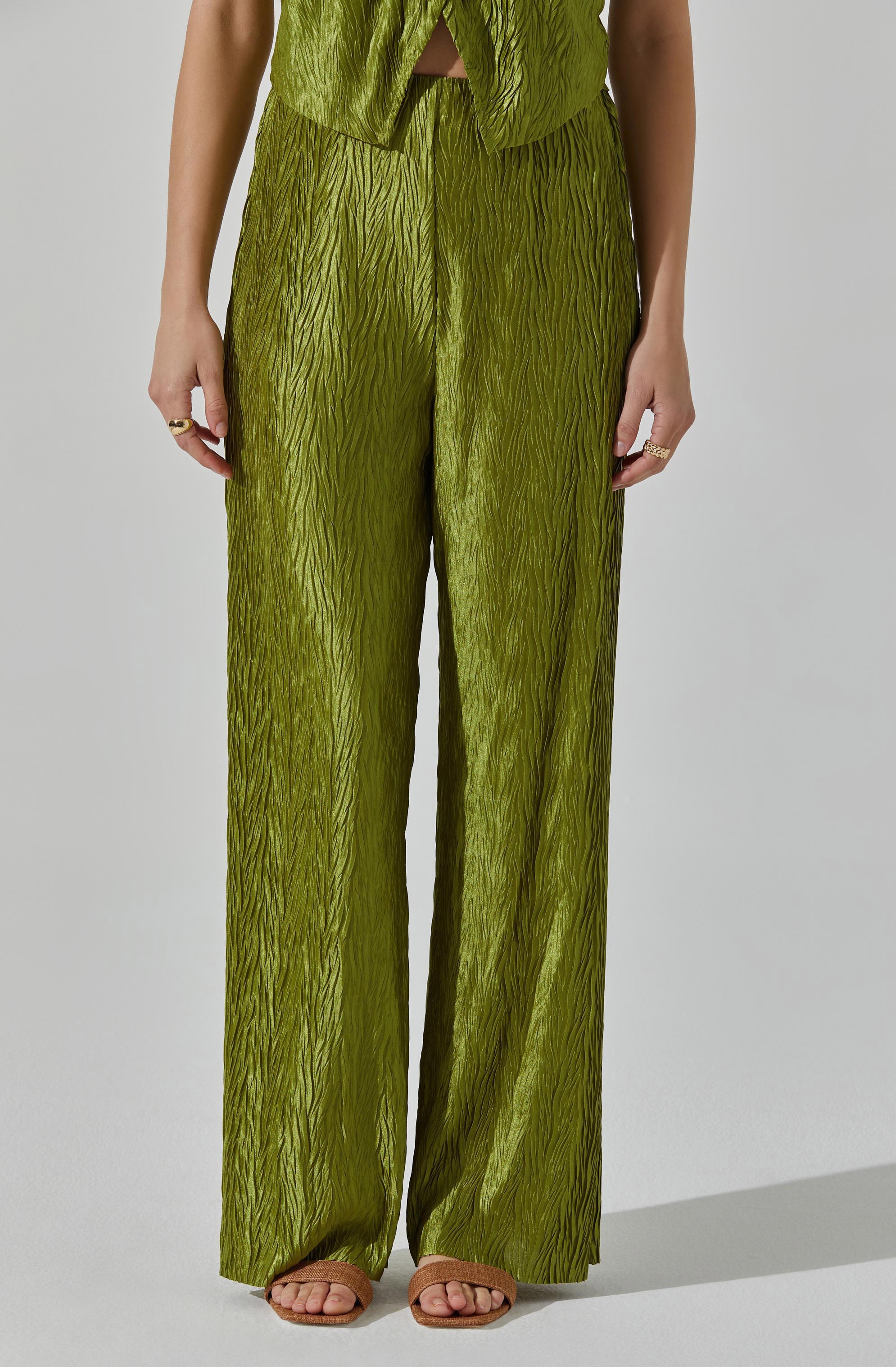High Waisted Wide Leg Plisse Pants for Women - Soft Stretchy Comfortable Palazzo Trousers - Perfect for Office, Casual Wear & Travel