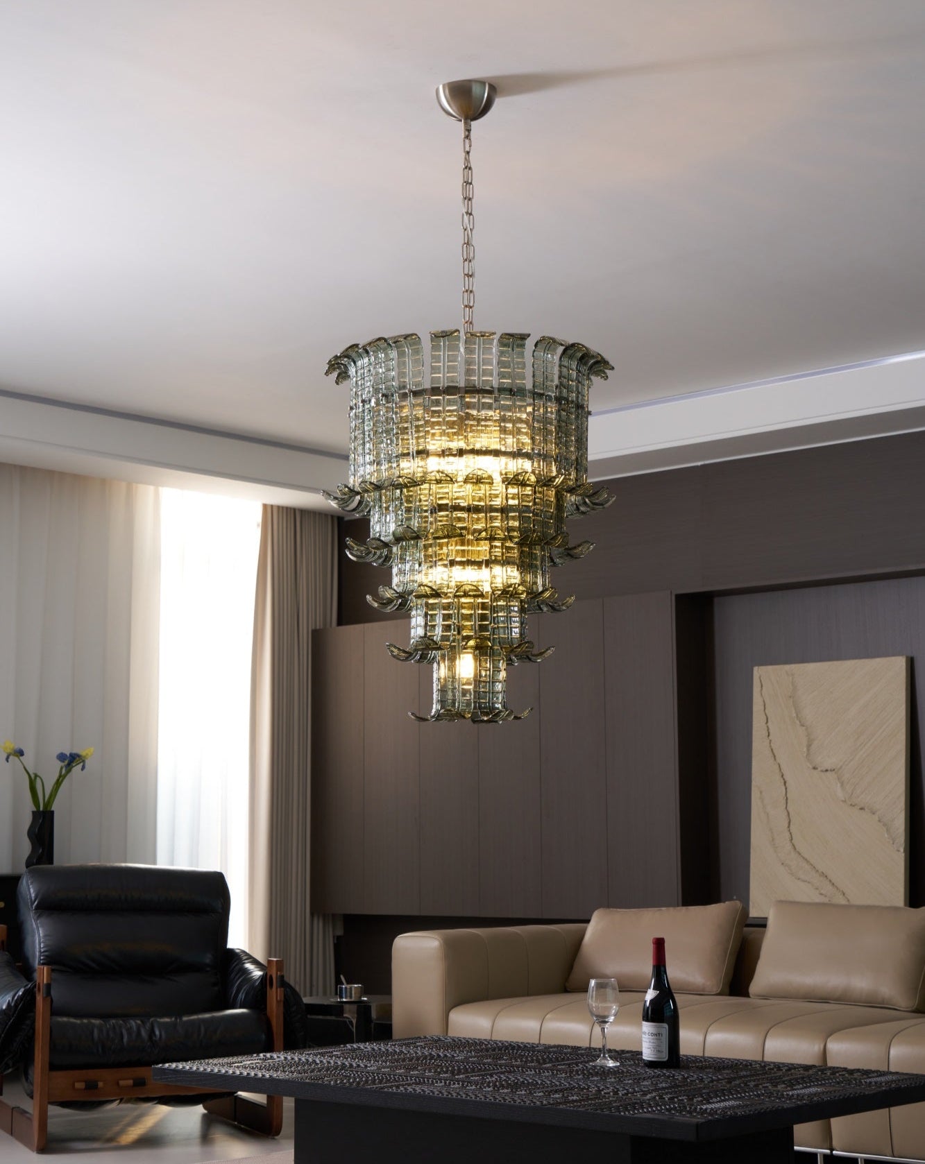 Elegant Cascade Murano Glass Chandelier - Handcrafted Italian Lighting Fixture for Dining Room, Living Room & Bedroom Decor