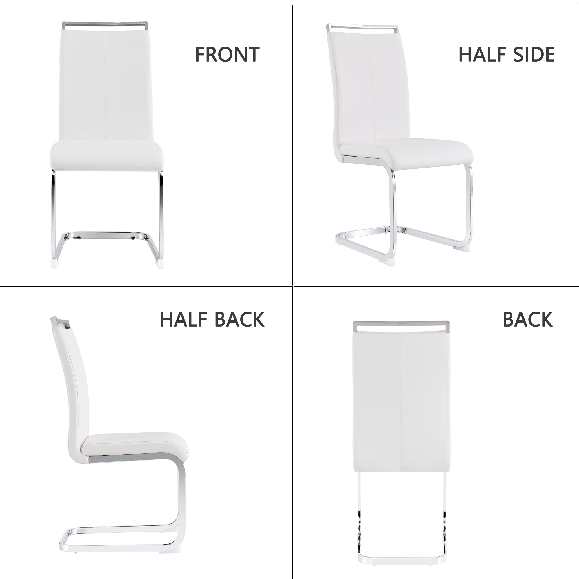 Modern Metal Dining Chairs Set of 2 - High Back Faux Leather Padded Seats with Sturdy Chrome Legs - White Kitchen & Dining Room Chairs for Home, Restaurant, or Office Use