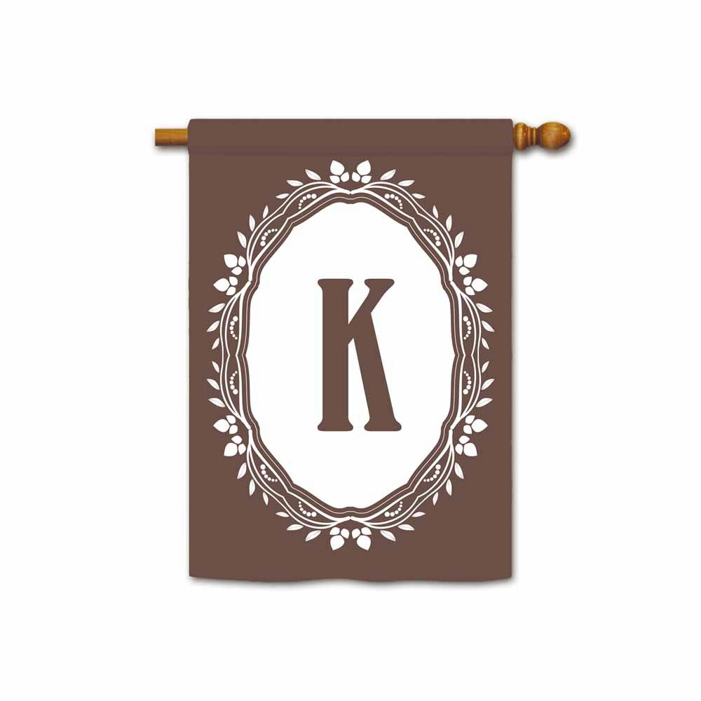 Personalized Monogram K House Flag - Spring Summer Floral Decor, 28
