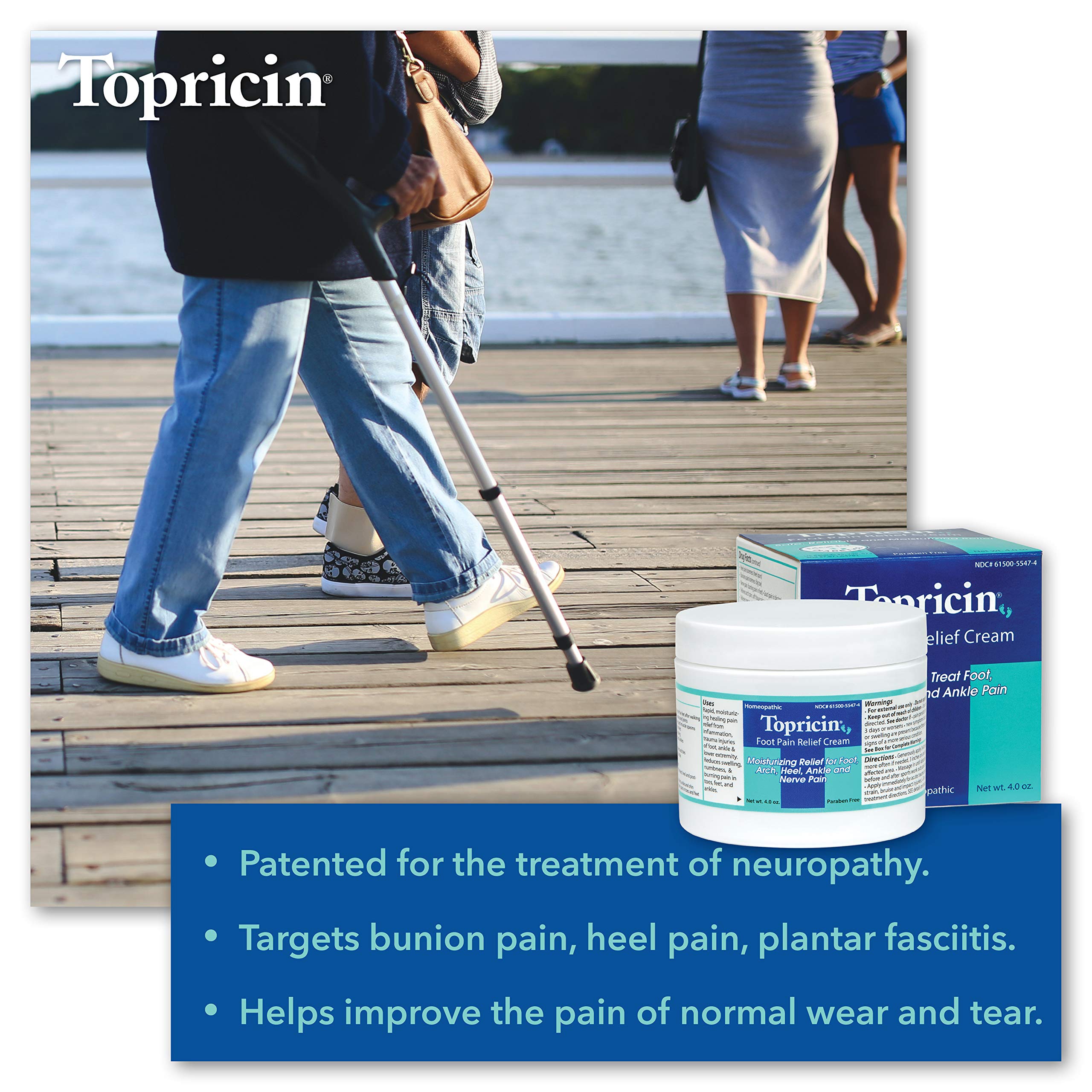Topricin Foot Pain Relief Cream - Fast Acting Pain Relieving Therapy for Plantar Fasciitis, Neuropathy & Sore Feet - 4 oz Natural Arnica Formula - Perfect for Athletes, Runners & Daily Comfort