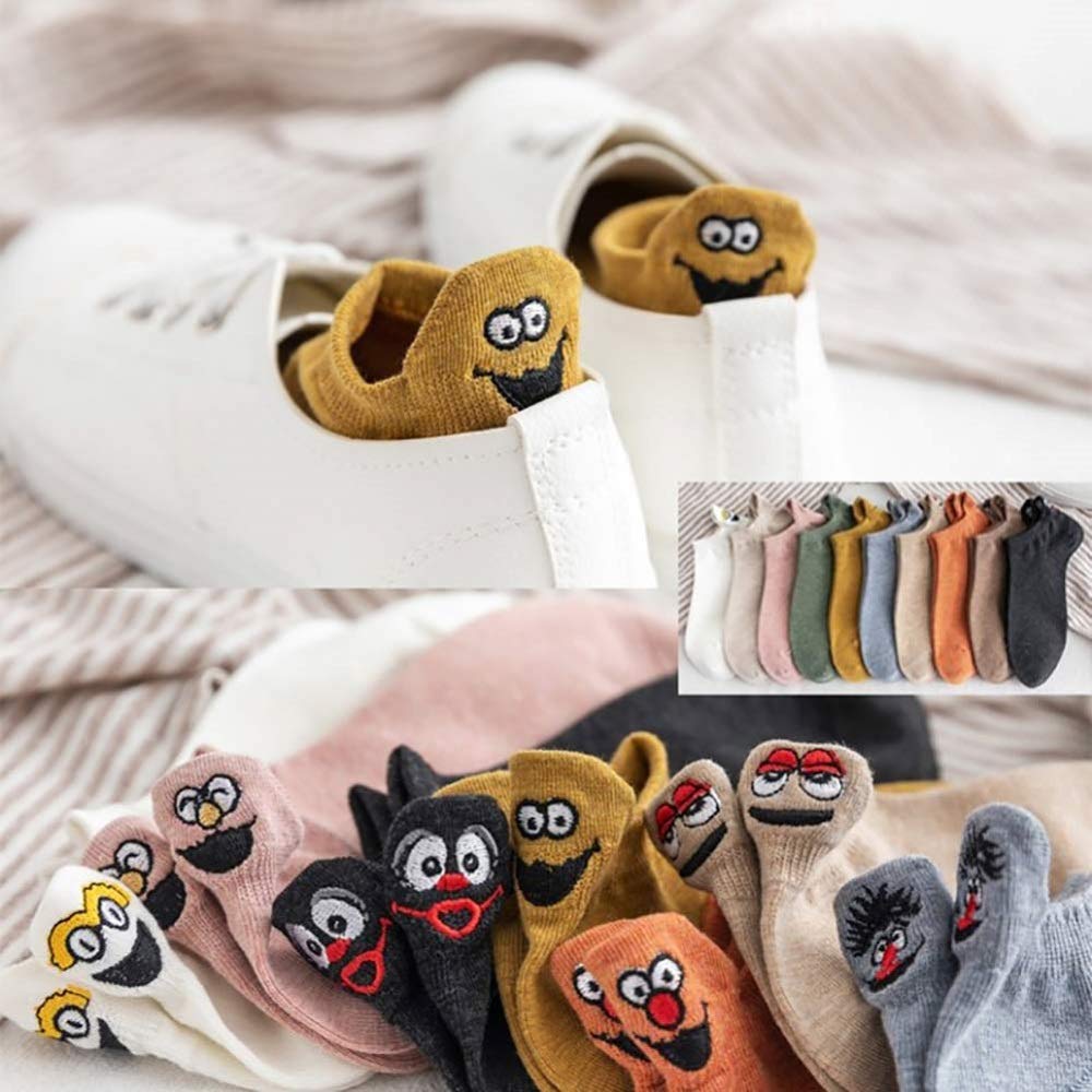 Unisex Cotton Cartoon Embroidered Funny Ankle Socks - 10 Pairs Pack - Comfortable Casual Socks for Men & Women - Perfect for Daily Wear, Gifts, and Cosplay Outfits