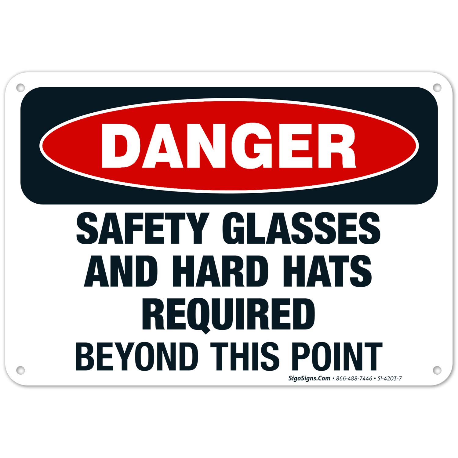Danger Safety Glasses and Hard Hats Required Beyond This Point Sign - OSHA Compliant 10x7 Inch Aluminum Safety Sign, Rust-Free .040 Gauge, Fade Resistant for Indoor/Outdoor Use - Made in USA | Perfect for Construction Sites, Factories & Hazardous Work Areas