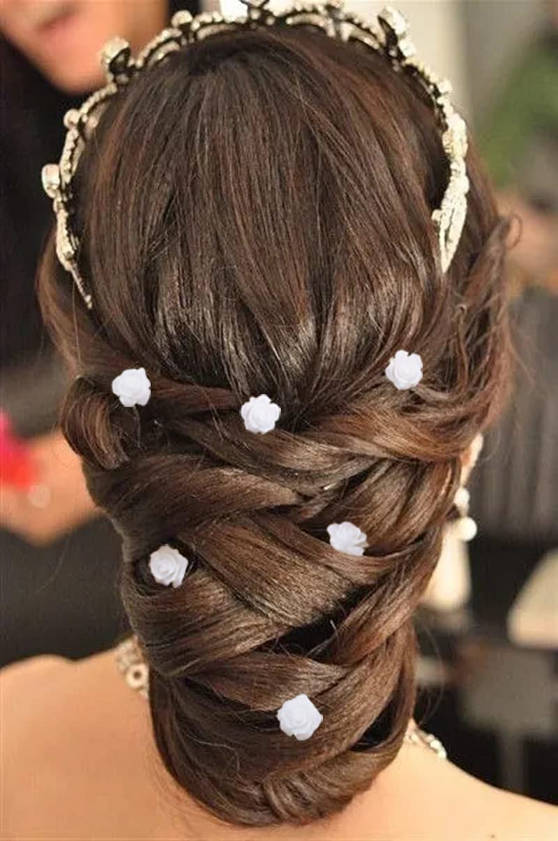 20 PCS White Bridal Wedding Hair Pins - U-Shaped Rose Flower Hair Clips for Women, Girls & Ladies - Perfect for Bridal Bouquet, Prom, Party & Special Occasions