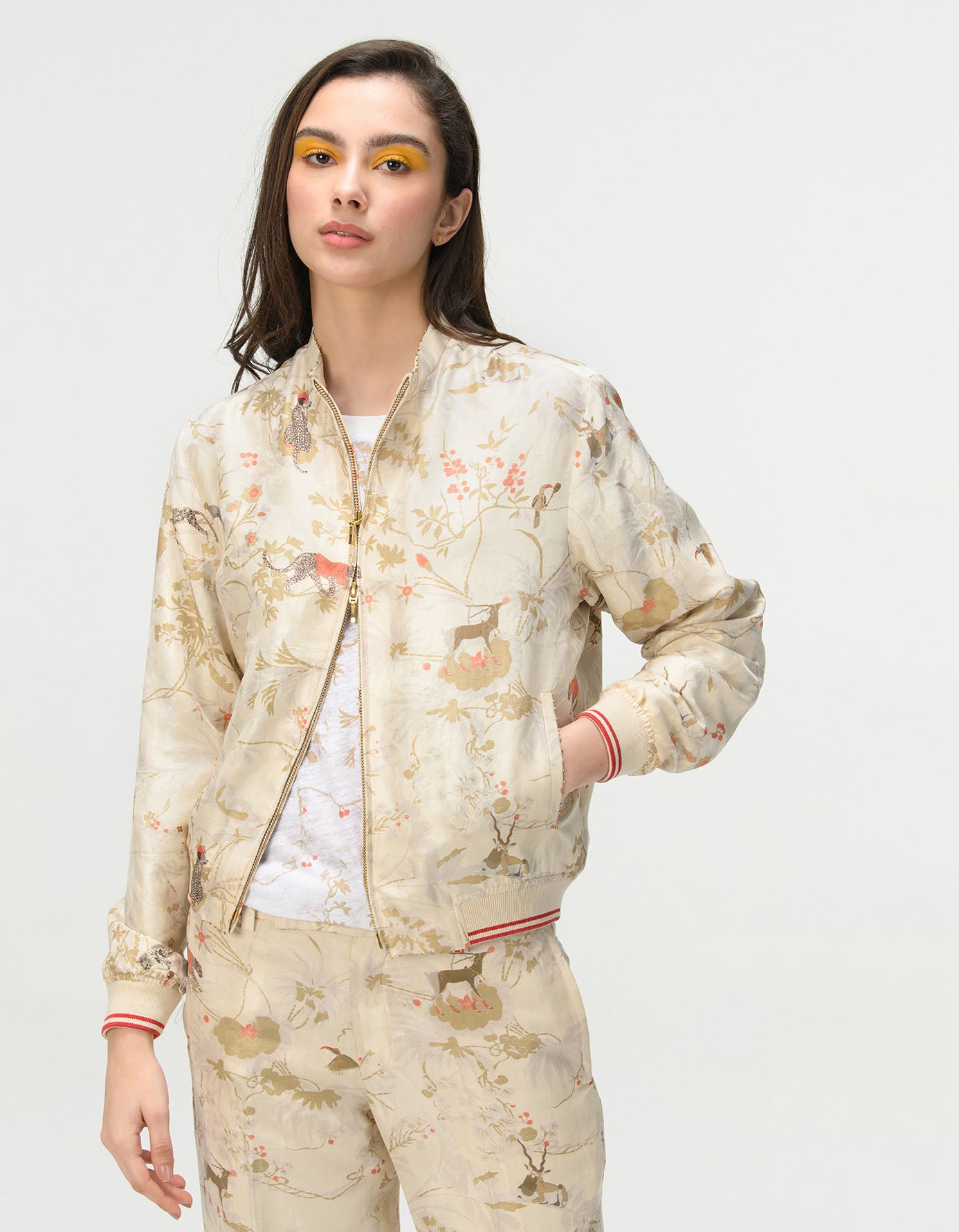 Janbaaz Men's Bomber Jacket - Premium Silk Damask Ivory Jacket for Stylish Outfits | Perfect for Casual Wear, Night Out, and Street Fashion