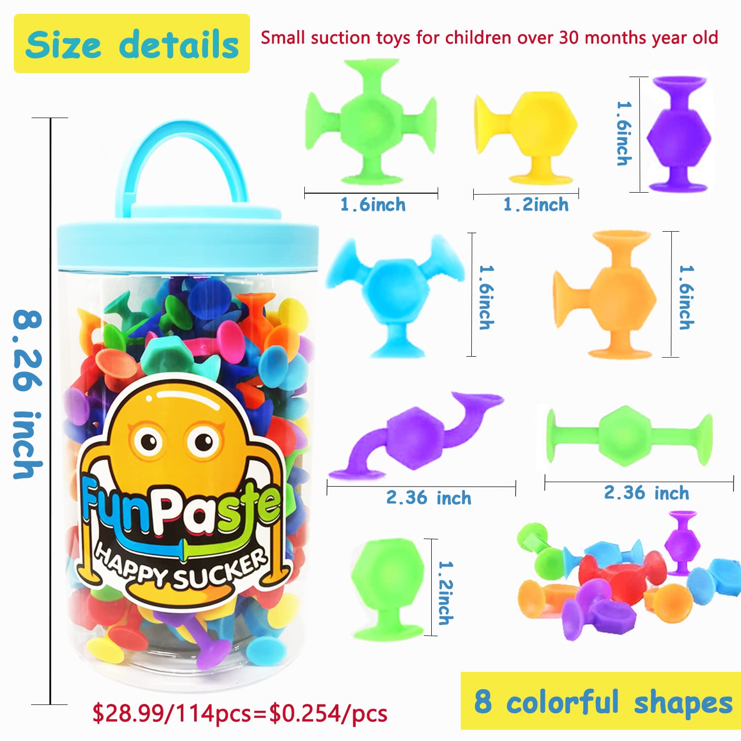 114-Piece Suction Cup Bath Toys Set for Kids Ages 3-8 - Sensory Learning Toys for Toddlers, Montessori Classroom & Autism Therapy - Fun Bathtub & Window Play for Family Game Night & Preschool Education