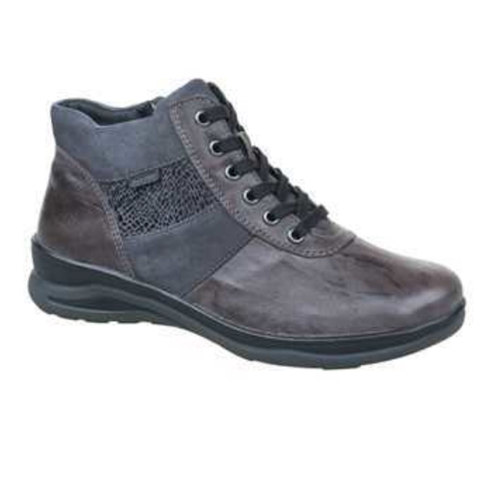 Fidelio Mikayla Women's Wide Ankle Boots - Pewter & Combi Leather - Comfortable & Stylish for Fall, Winter & Casual Outfits
