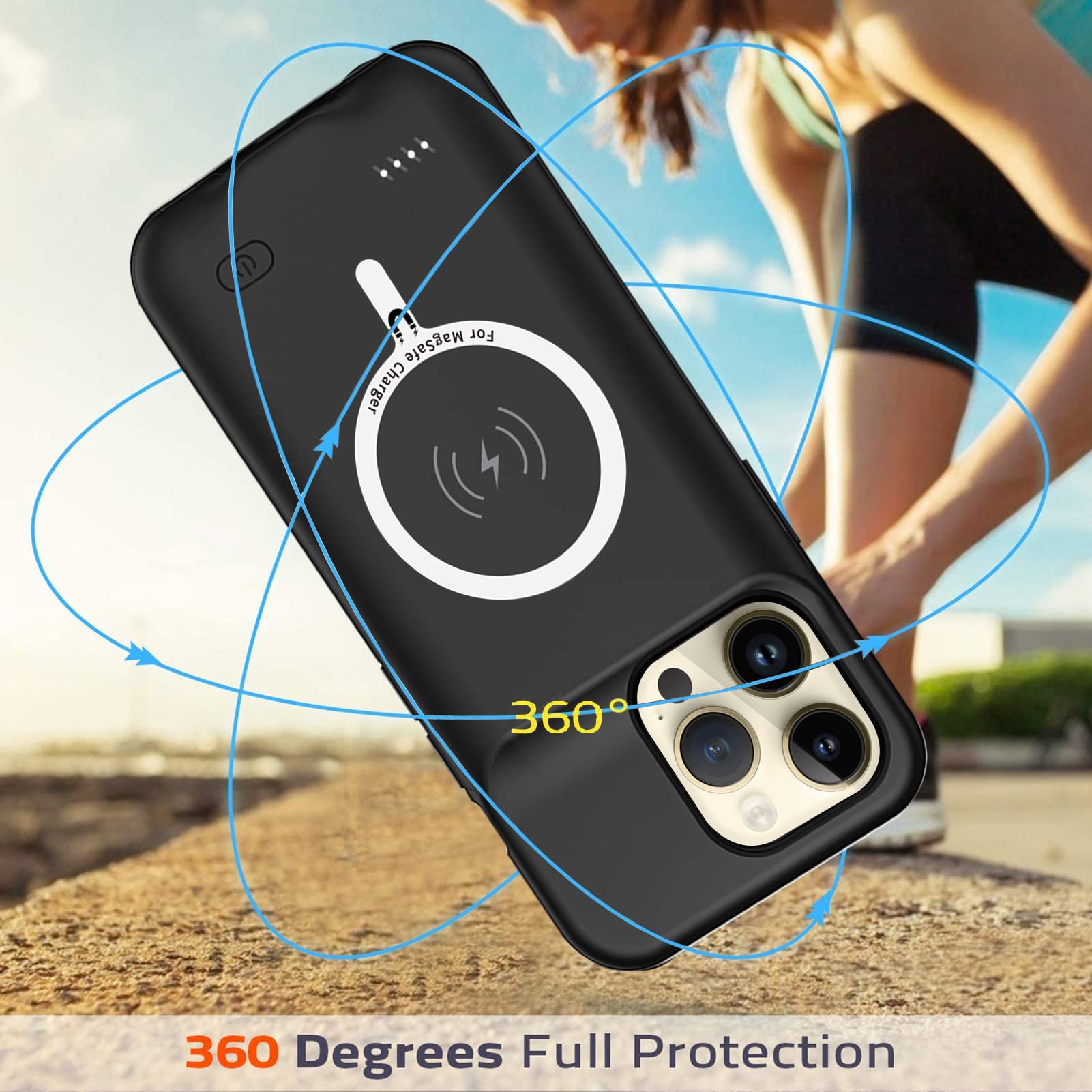 Upgraded 10800mAh Battery Case for iPhone 14 Pro Max (6.7 inch) - Rechargeable Portable Extended Battery Pack with Qi Wireless Charging Support - Black Charger Case | Perfect for Travel, Work & Outdoor Activities