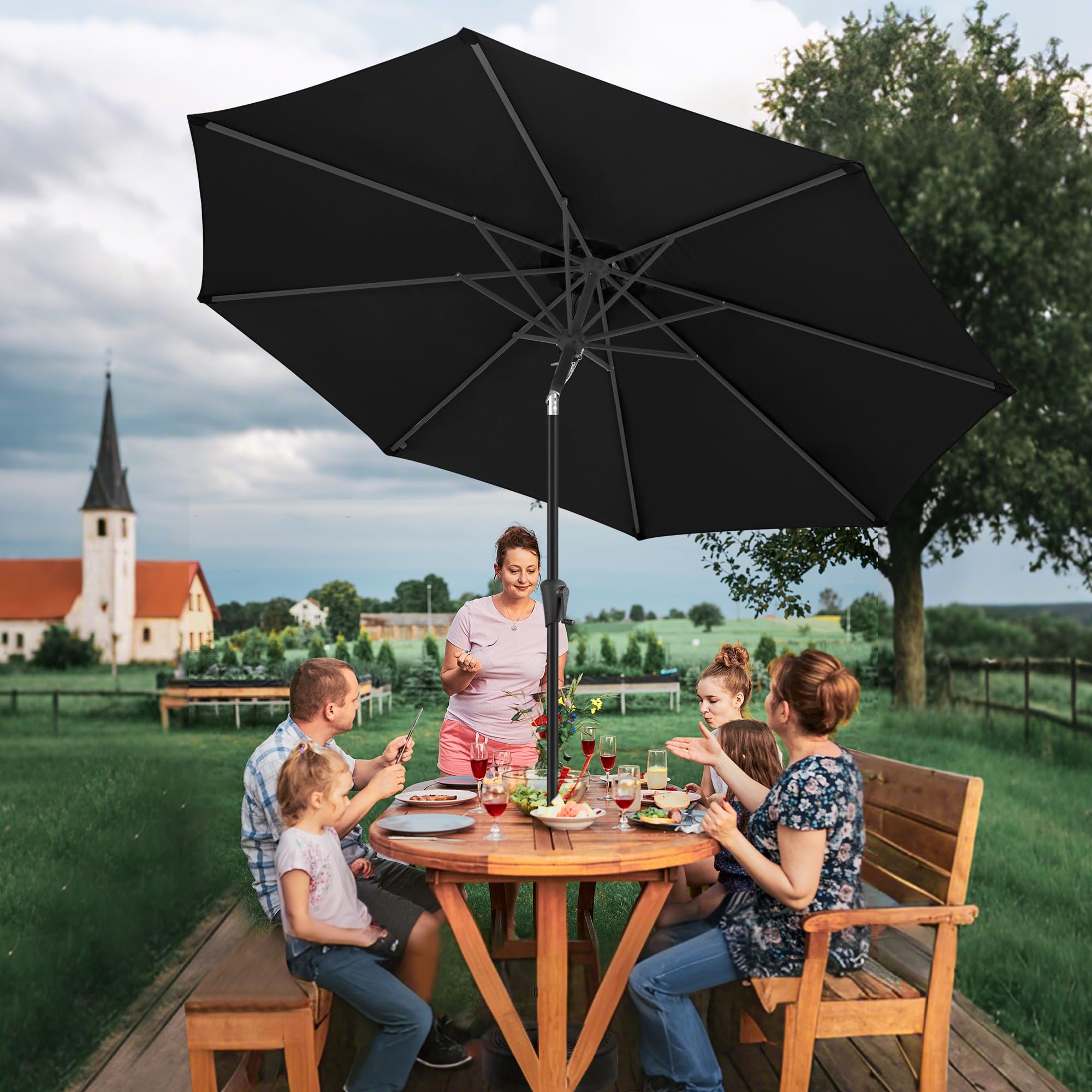 FLAME&SHADE 11 Foot Outdoor Patio Umbrella with Fiberglass Ribs & Adjustable Tilt - Perfect for Backyard, Poolside, and Beach Use - Black
