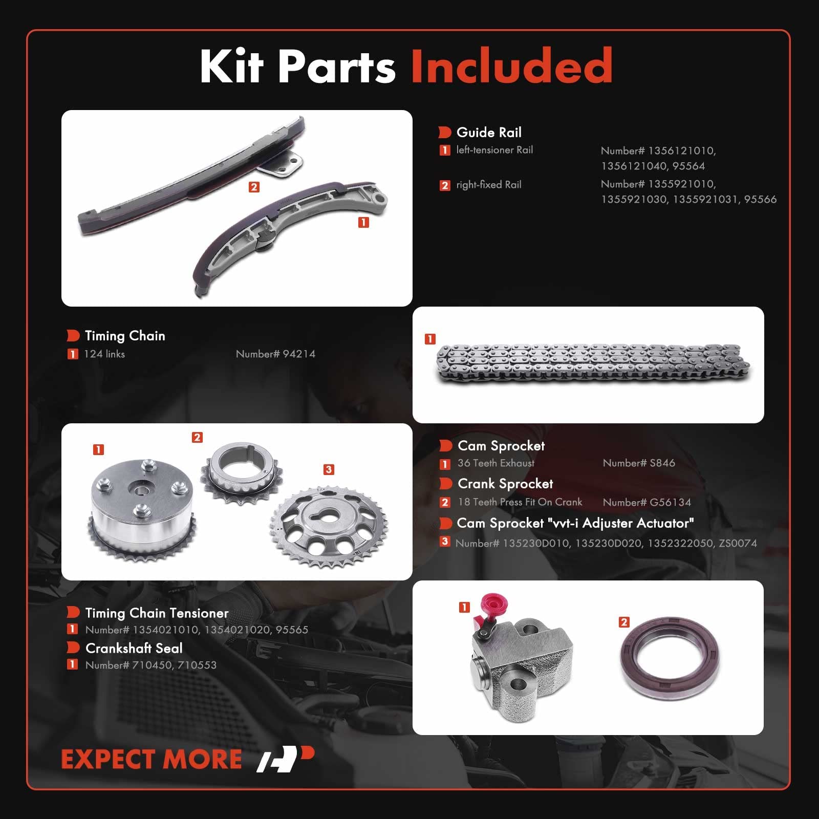 Premium 8-Piece Engine Timing Chain Kit with Sprockets & Components - Compatible with Scion xA xB 2004-2006, Toyota Echo 2004-2005, Prius 2004-2009, Yaris 2006-2015 (Fits DOHC 4-Cylinder 1.5L 1NZ-FE Engine) - Perfect for Engine Repair & Maintenance