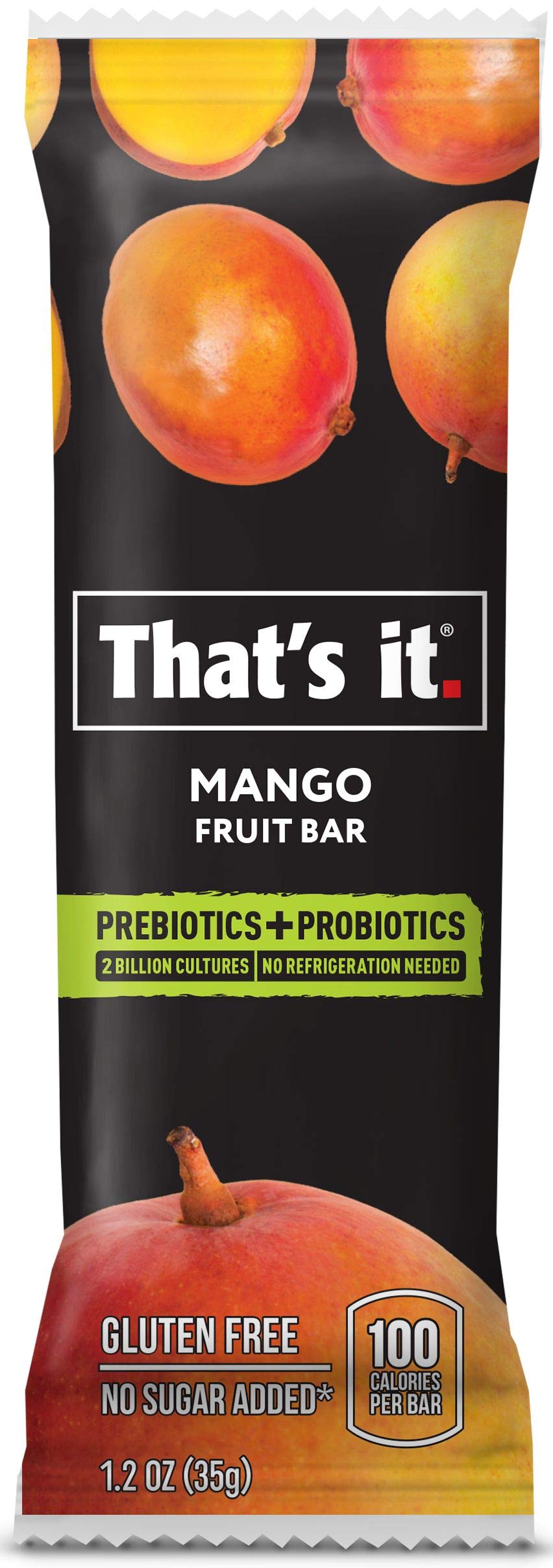 That's It Mango Probiotic Fruit Bars - 12 Pack, 1.2oz Each | Healthy Snack for Kids & Adults | On-the-Go Breakfast, Lunchbox, or Gym Fuel | Vegan, Gluten Free, Non-GMO | Digestive Health Support