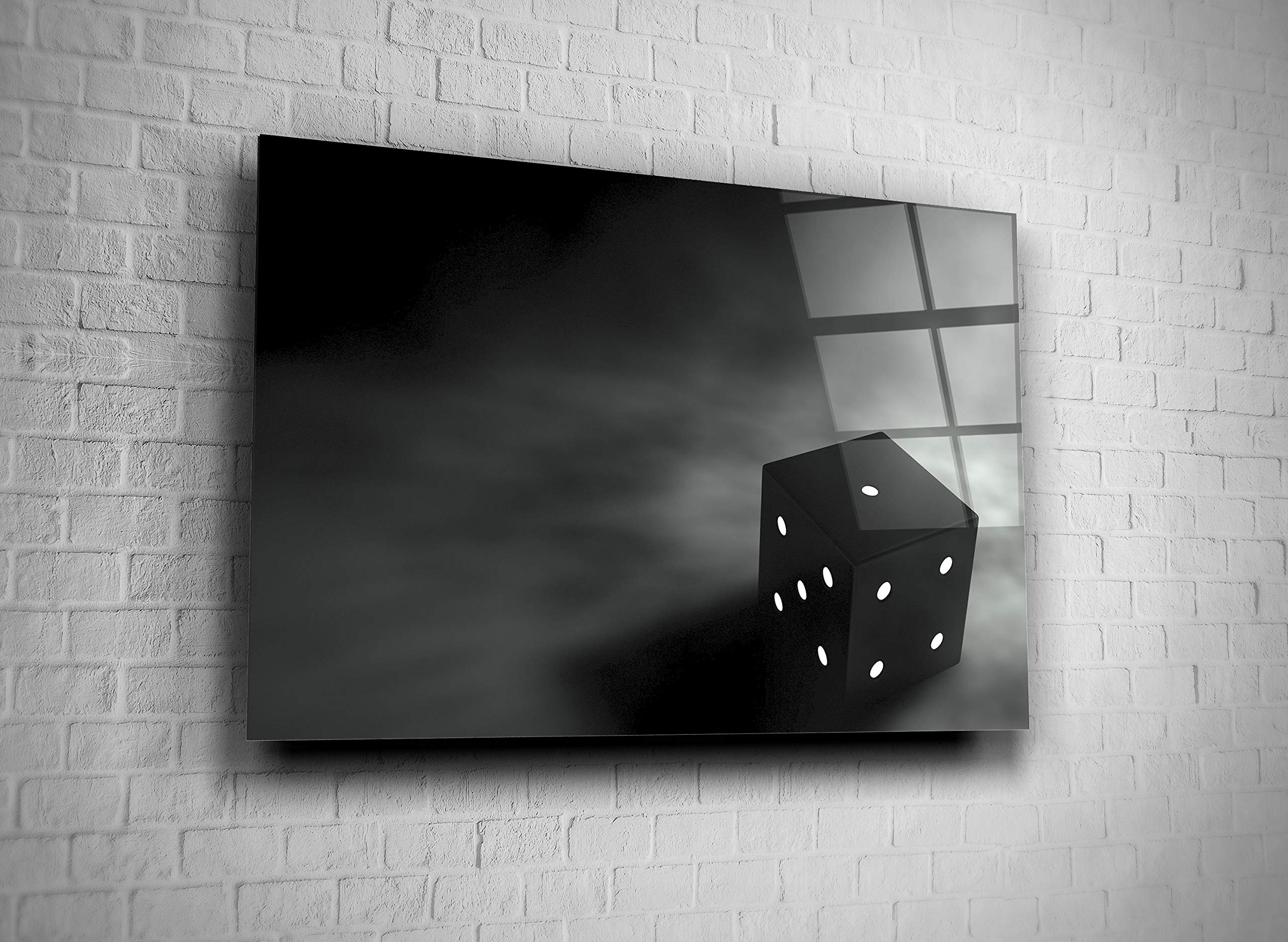Black and White Dice Game Casino Digital Photo Print - Tempered Glass Canvas Wall Art for Home, Office, Hotel Decor - Modern Art Gift (16x24) - Perfect for Game Rooms, Man Caves & Casino-Themed Spaces