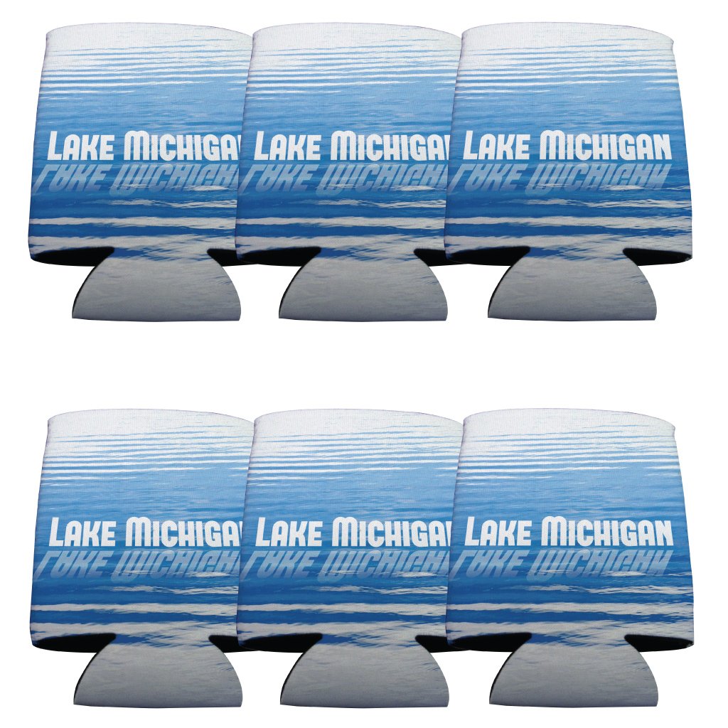 VictoryStore 6-Pack Insulated Can & Beverage Coolers - Lake Michigan Design, Perfect for Beach, Picnics & Outdoor Parties - Keep Drinks Cold for Hours