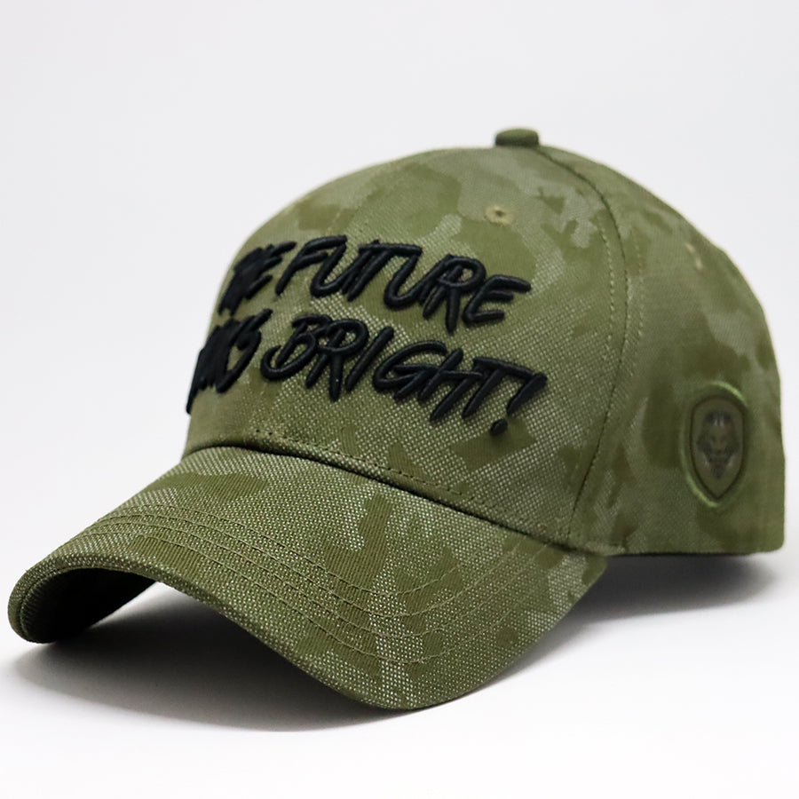 VT Shield Logo Future Looks Bright Army Green Textured Snapback Hat - Stylish Baseball Cap for Men & Women - Perfect for Outdoor Sports, Casual Wear, and Street Fashion