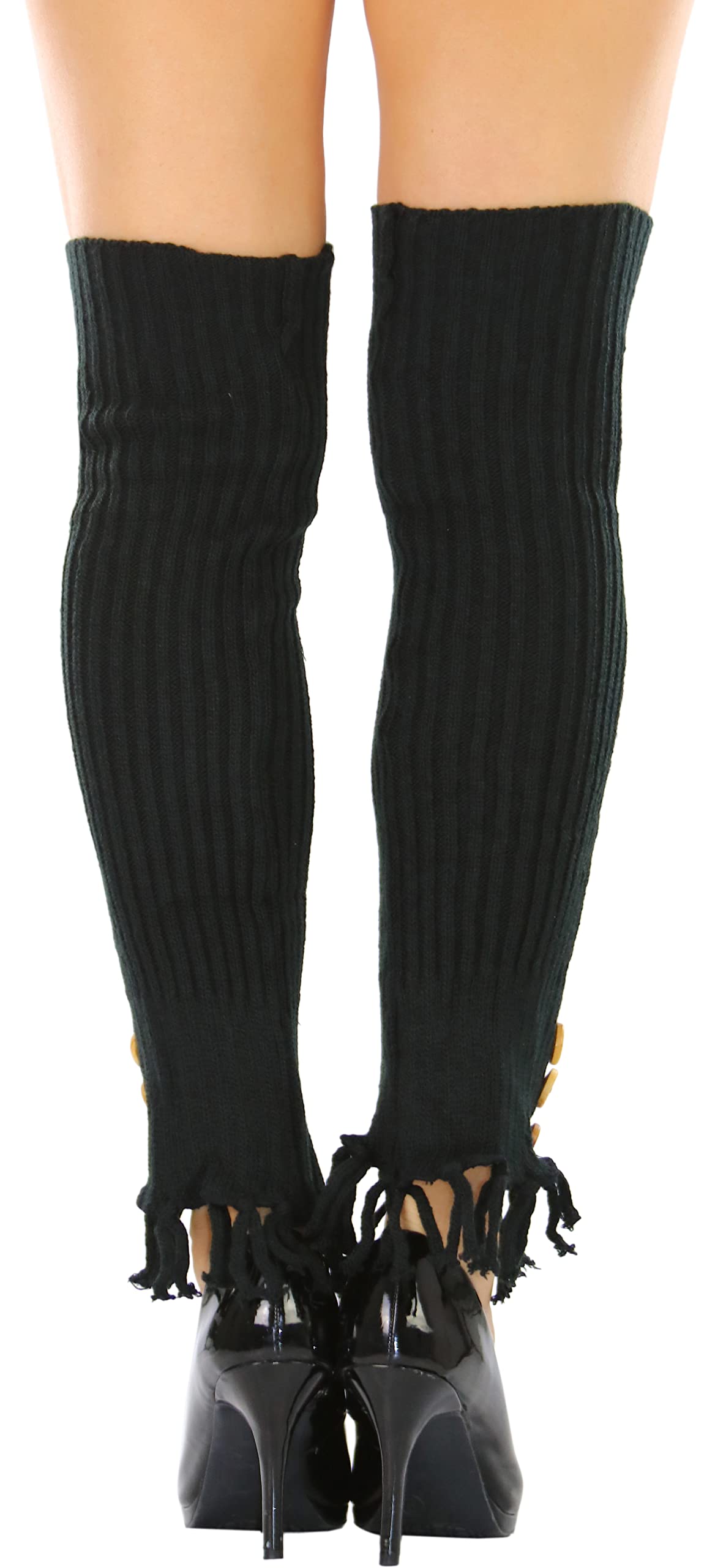 Stylish Women's Acrylic Leg Warmers with Frilly Trim & Side Buttons - Cozy Winter Accessories for Dance, Yoga & Cold Weather Fashion